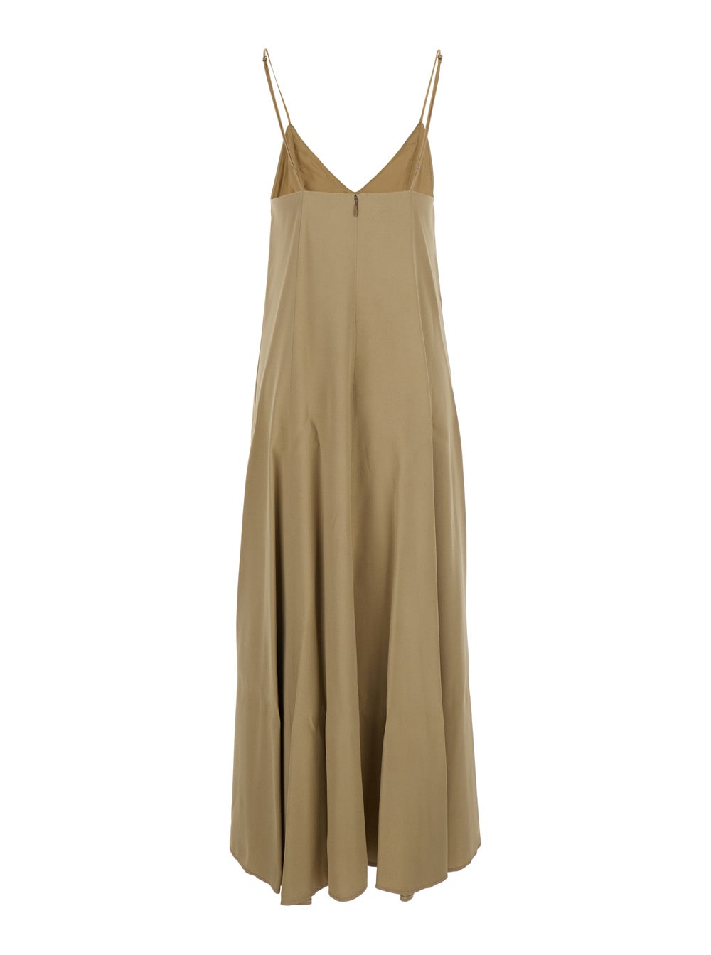 FORTE FORTE BEIGE SLEEVELESS LONG DRESS WITH V NECK AND SINGLE FRONT AND REAR SLIT IN TECH FABRIC WOMAN
