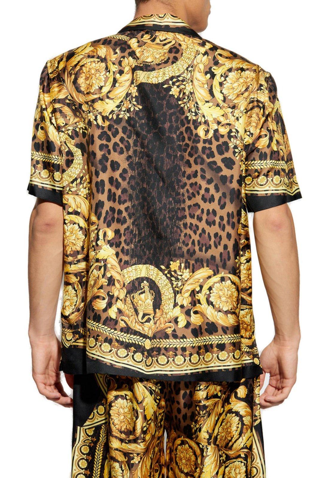 Shop Versace Wild Barocco Short-sleeved Shirt In Chestnut-gold