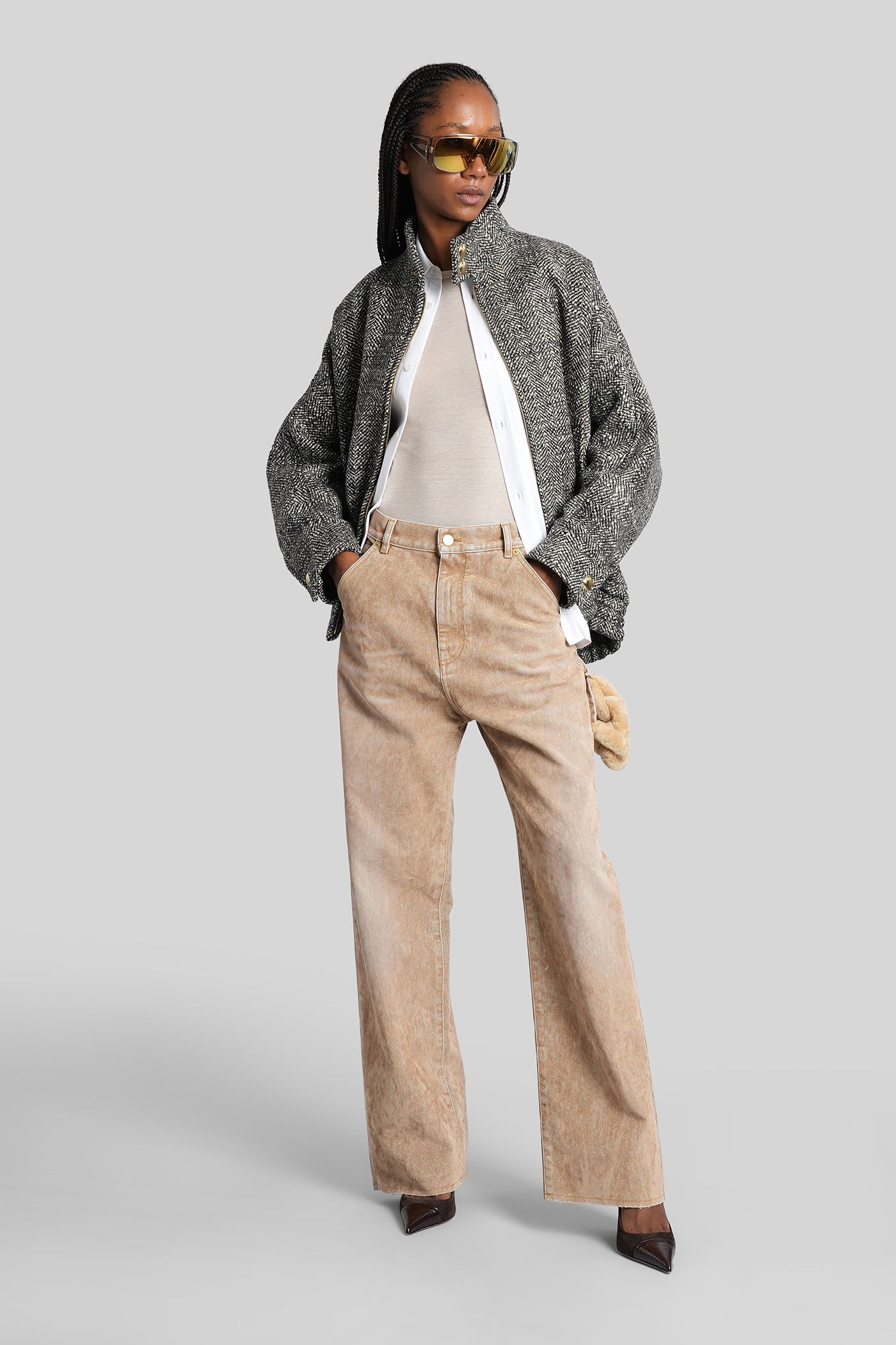 Darkpark Side-embellishment Bleached Wide-leg Jeans In Brown