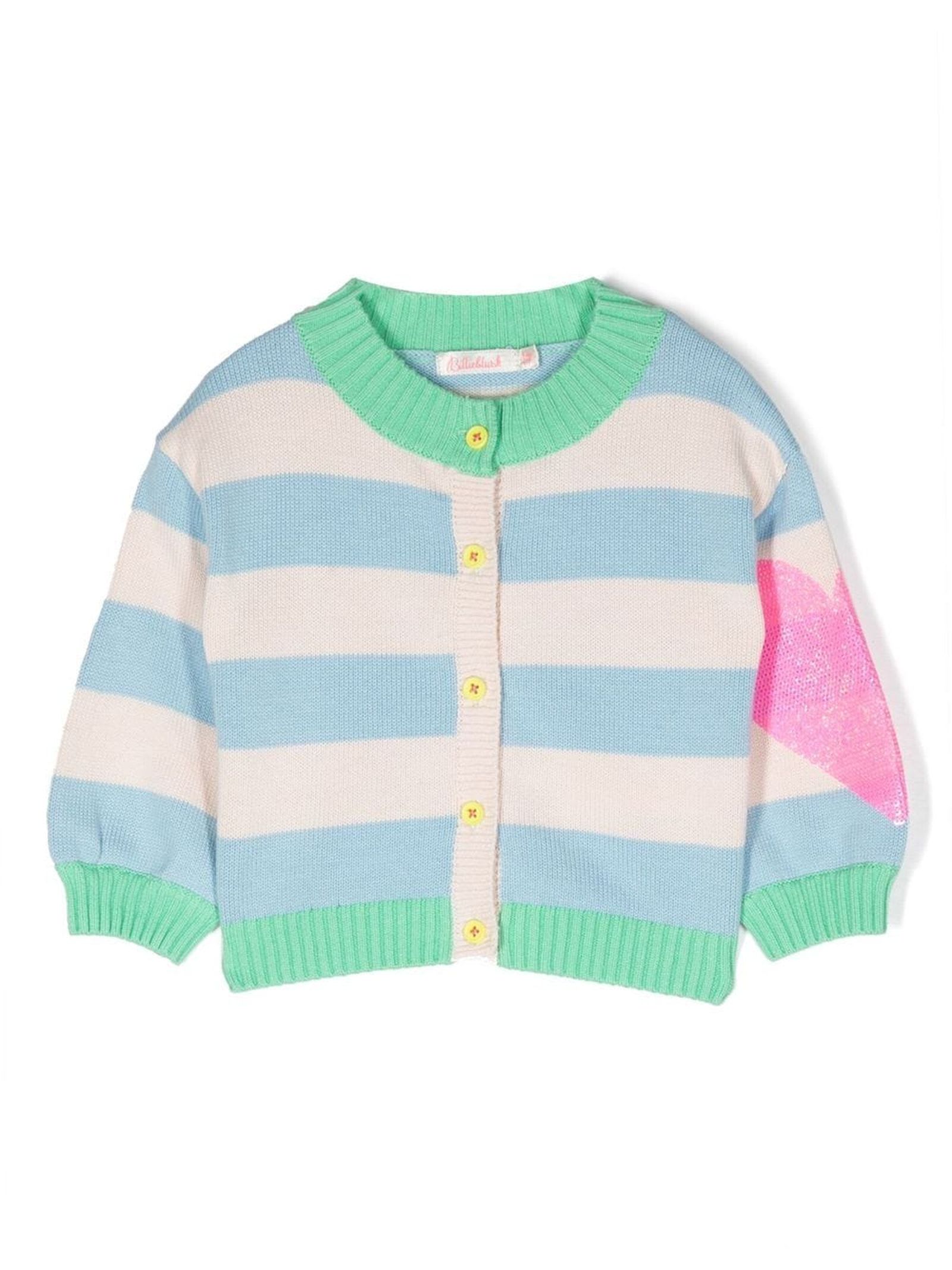 Billieblush Kids' Pink Cotton Cardigan In Blu+verde