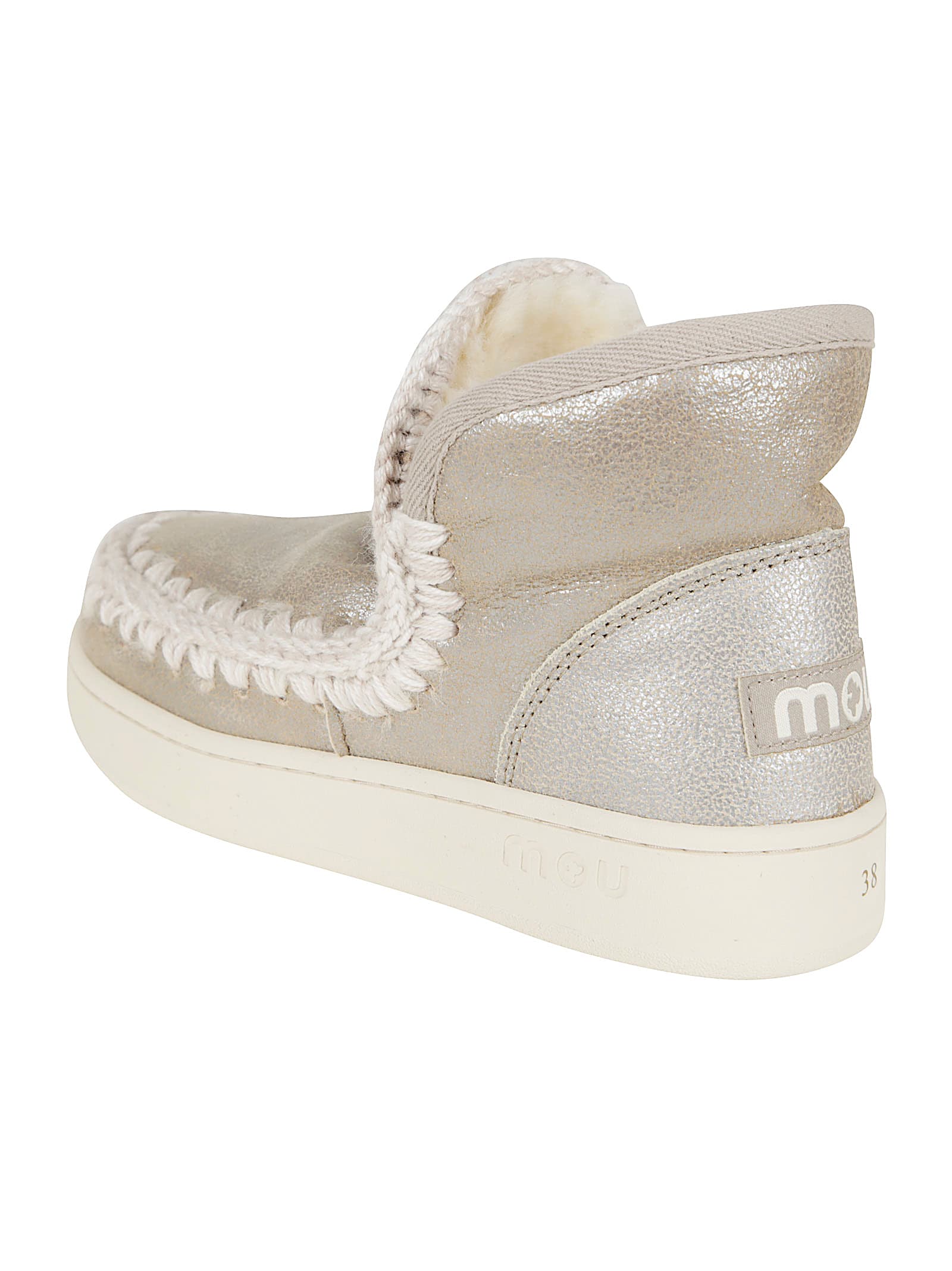 Mou Metallic-finish Ankle Boots With Whipstitch Detailing In White