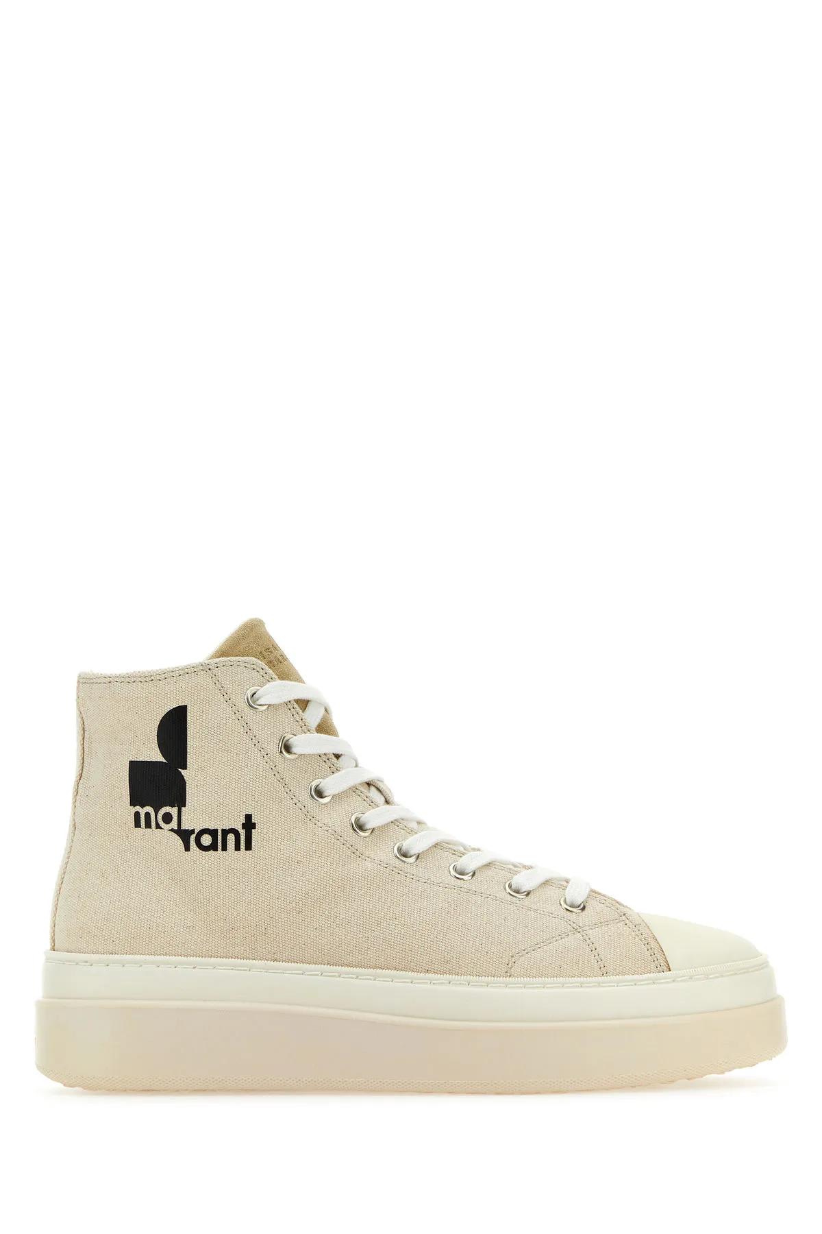 ISABEL MARANT MELANGE IVORY CANVAS AUSTEN HIGH SNEAKERS 