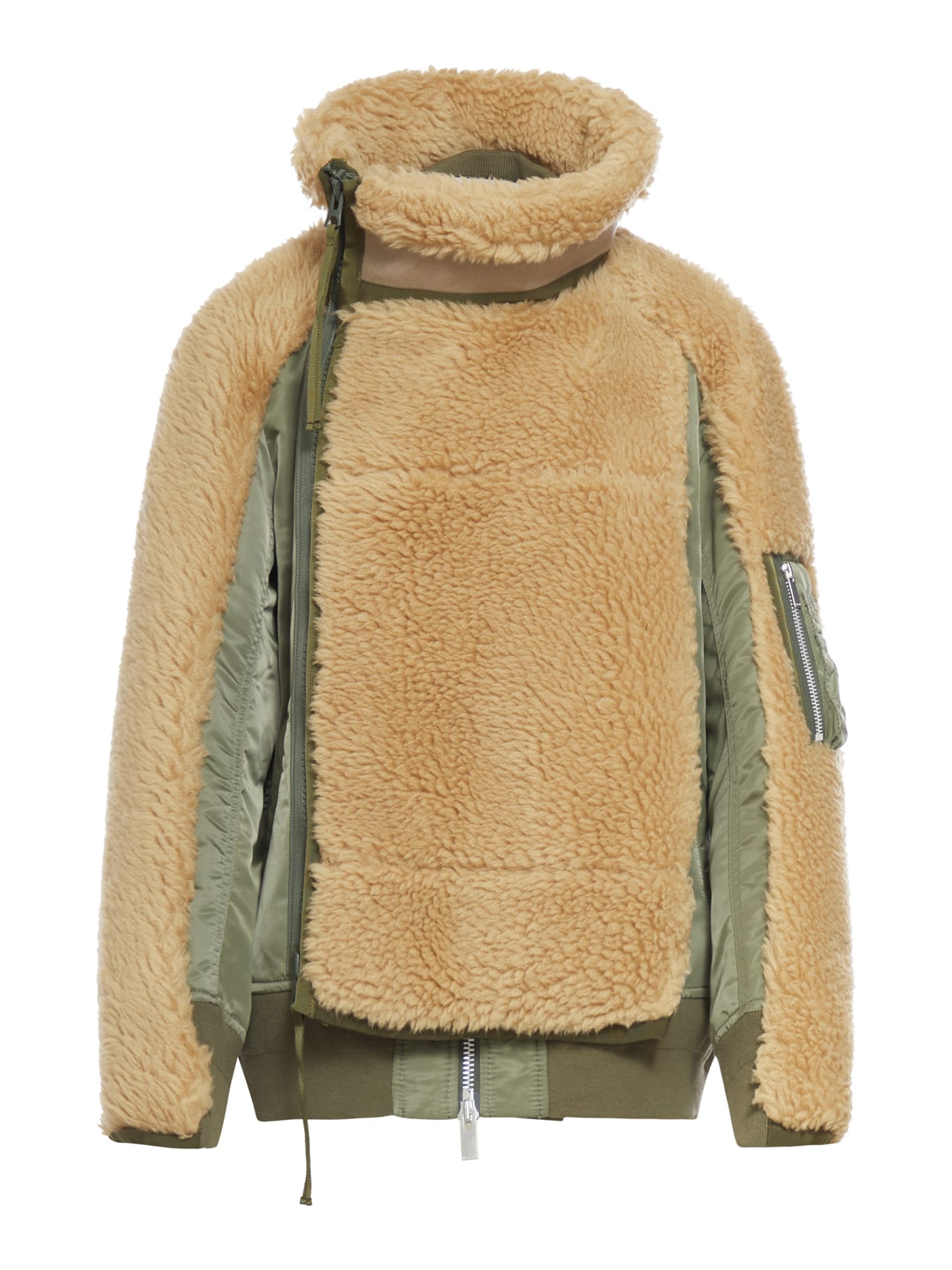 Faux Shearling X Nylon Twill Blouson In Khaki Beige