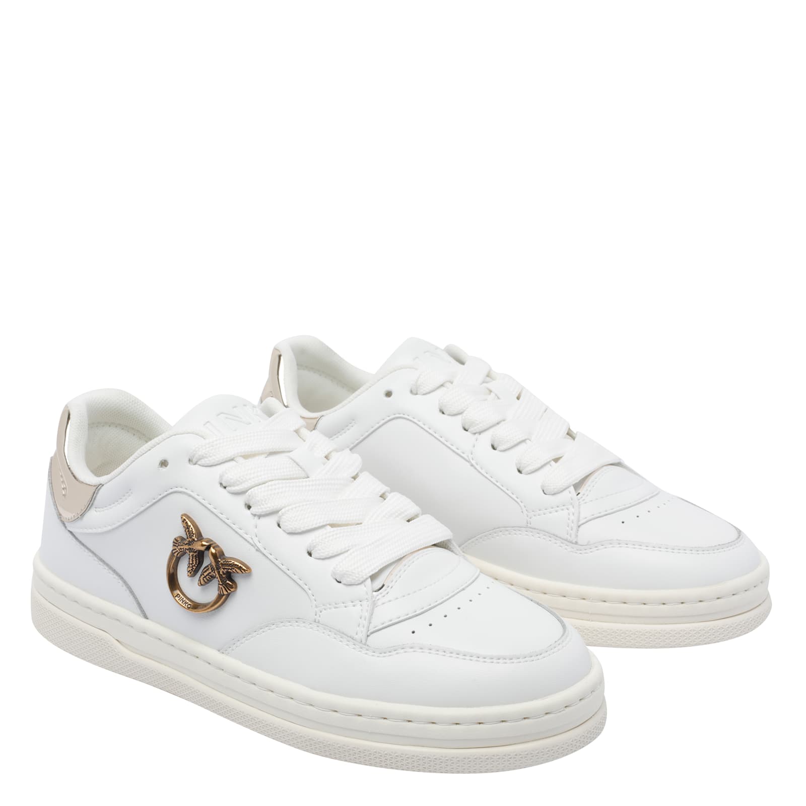 Pinko Metallic-panel Lace-up Sneakers In White