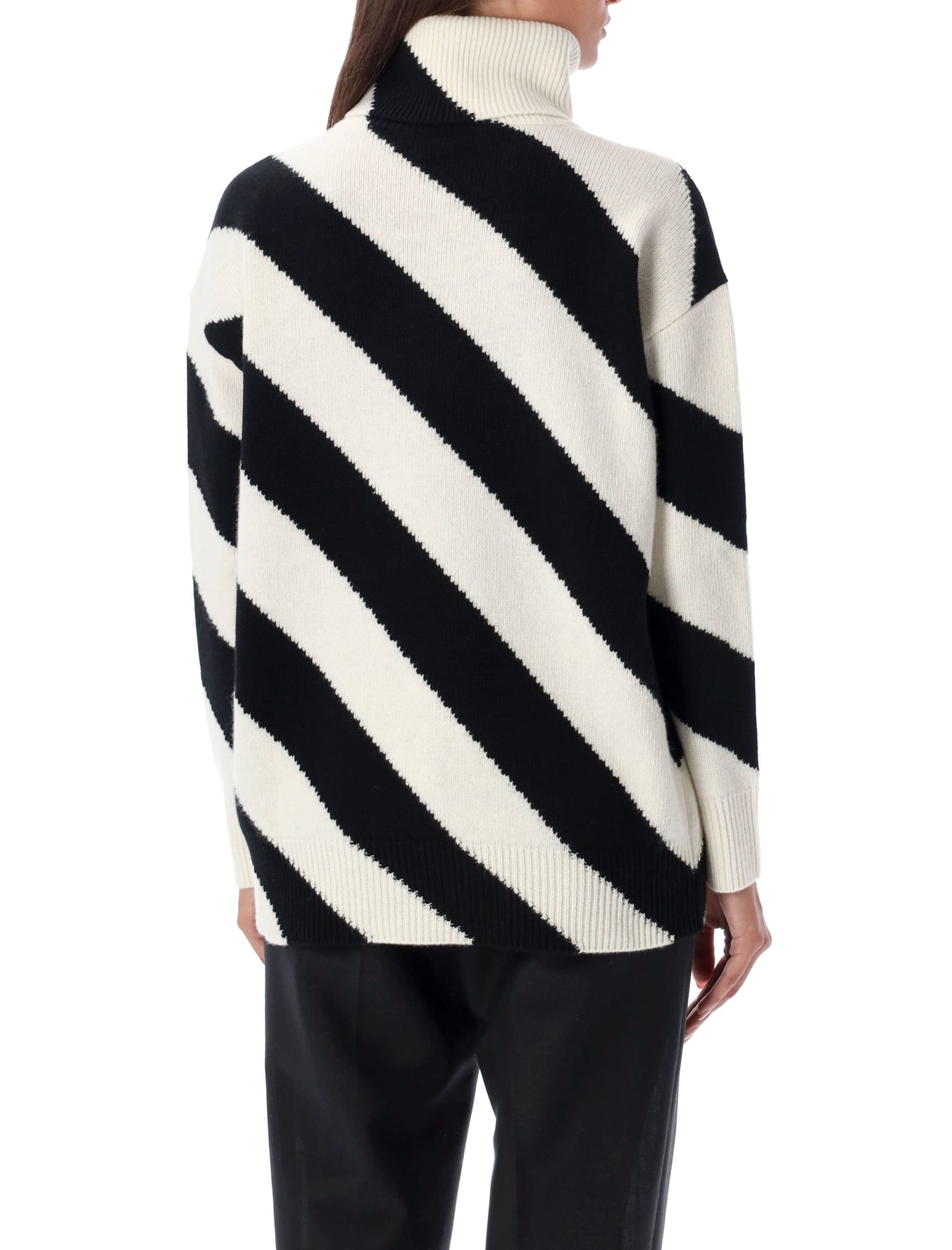 Shop Valentino High Neck Stripes Sweater In Black/white Stripes