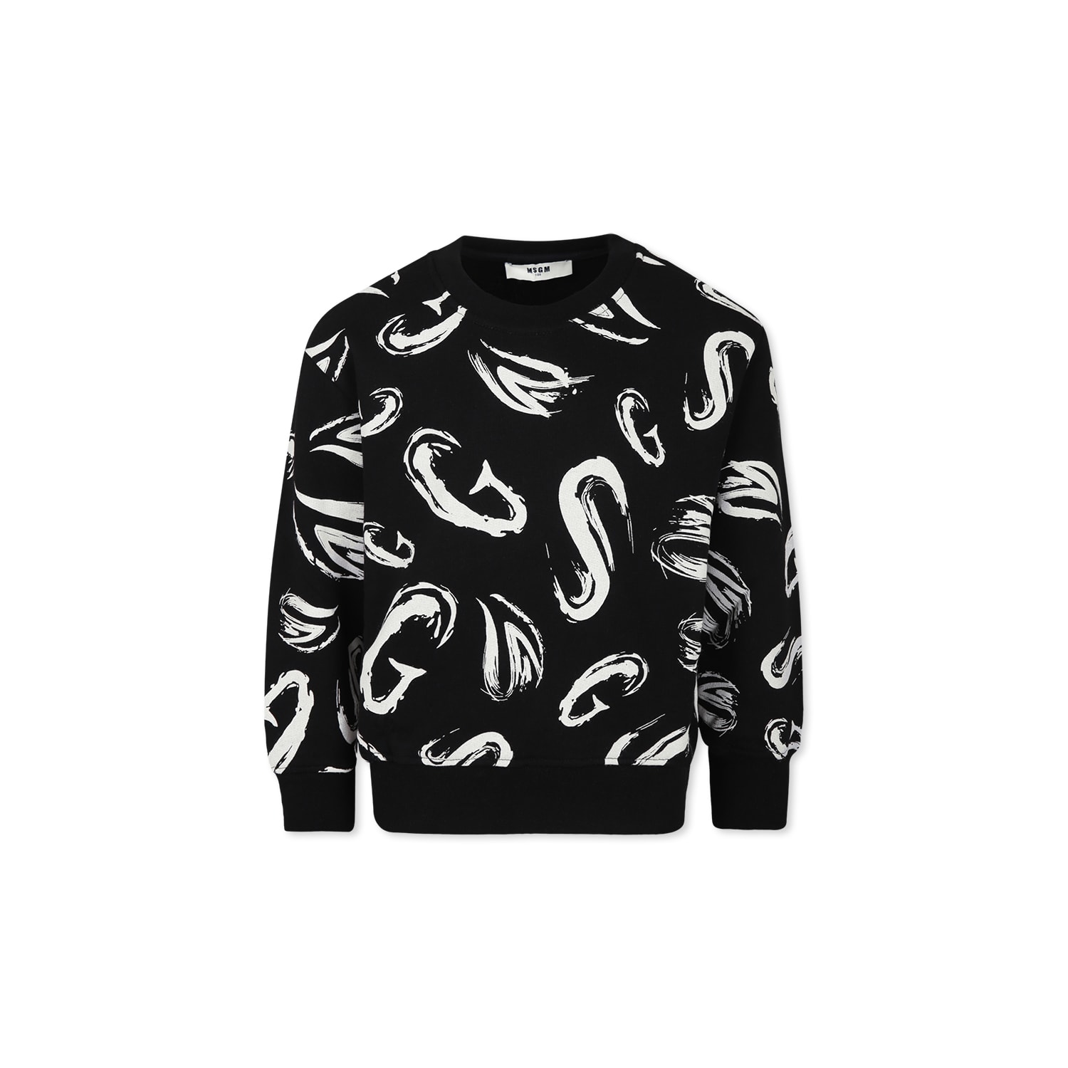 Msgm Black Sweatshirt For Boy With White Logo In Black