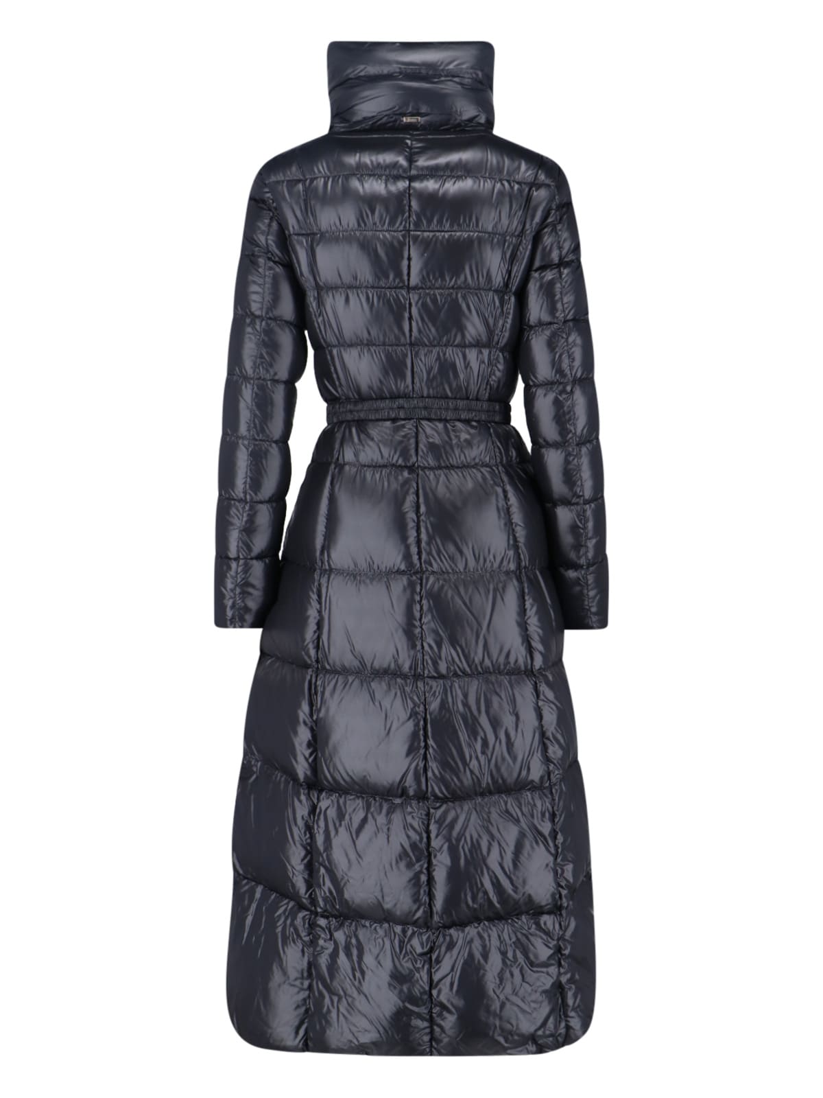 Herno Maxi Puffer Jacket With Belt And High Collar In Blue