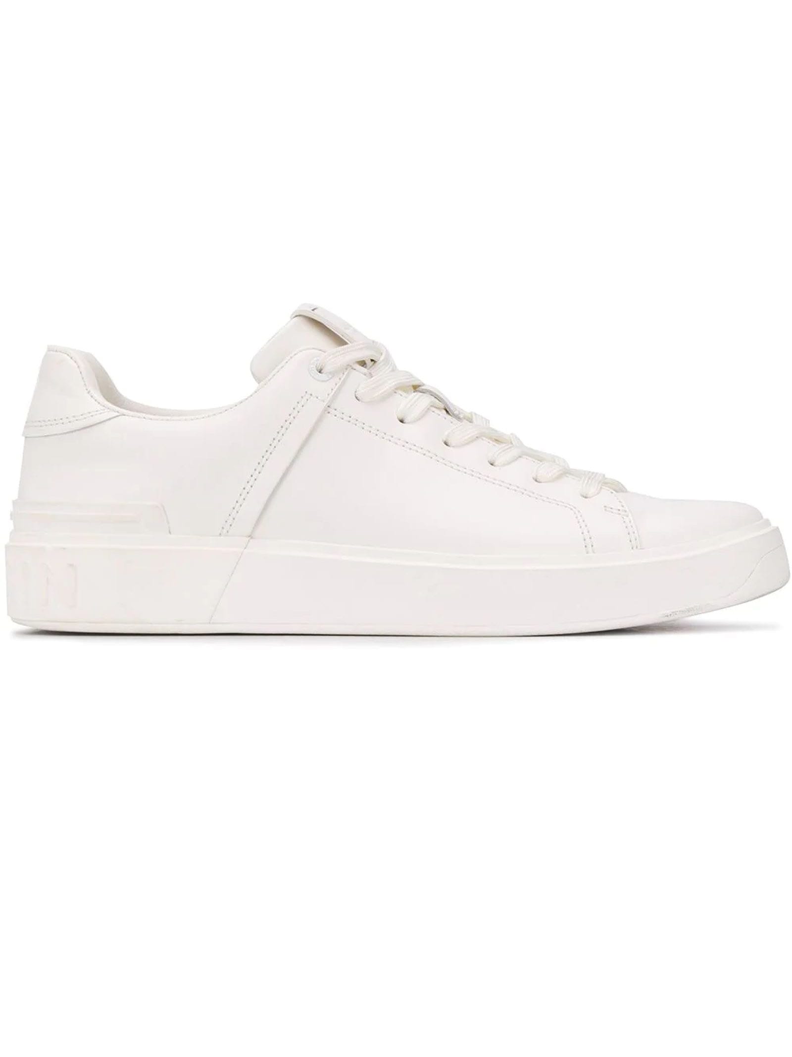 Balmain White Calfskin B-court Sneakers