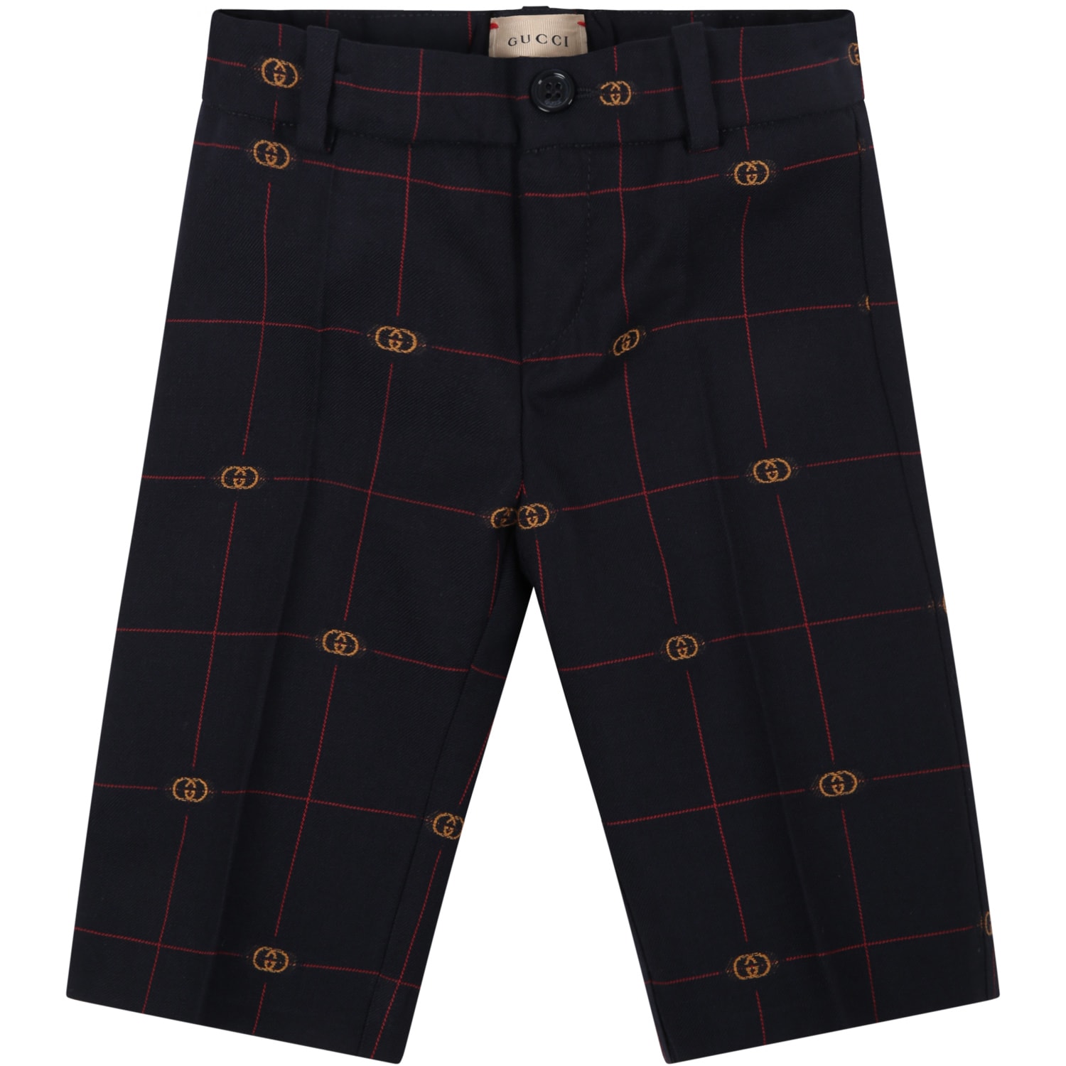 Gucci Blue Trousers For Baby Boy With Logo