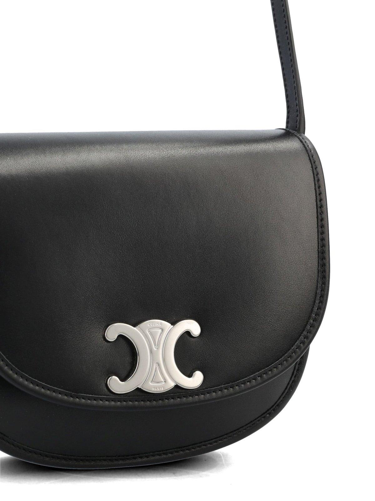 Shop Celine Medium Besace Triomphe Shoulder Bag In Si Black