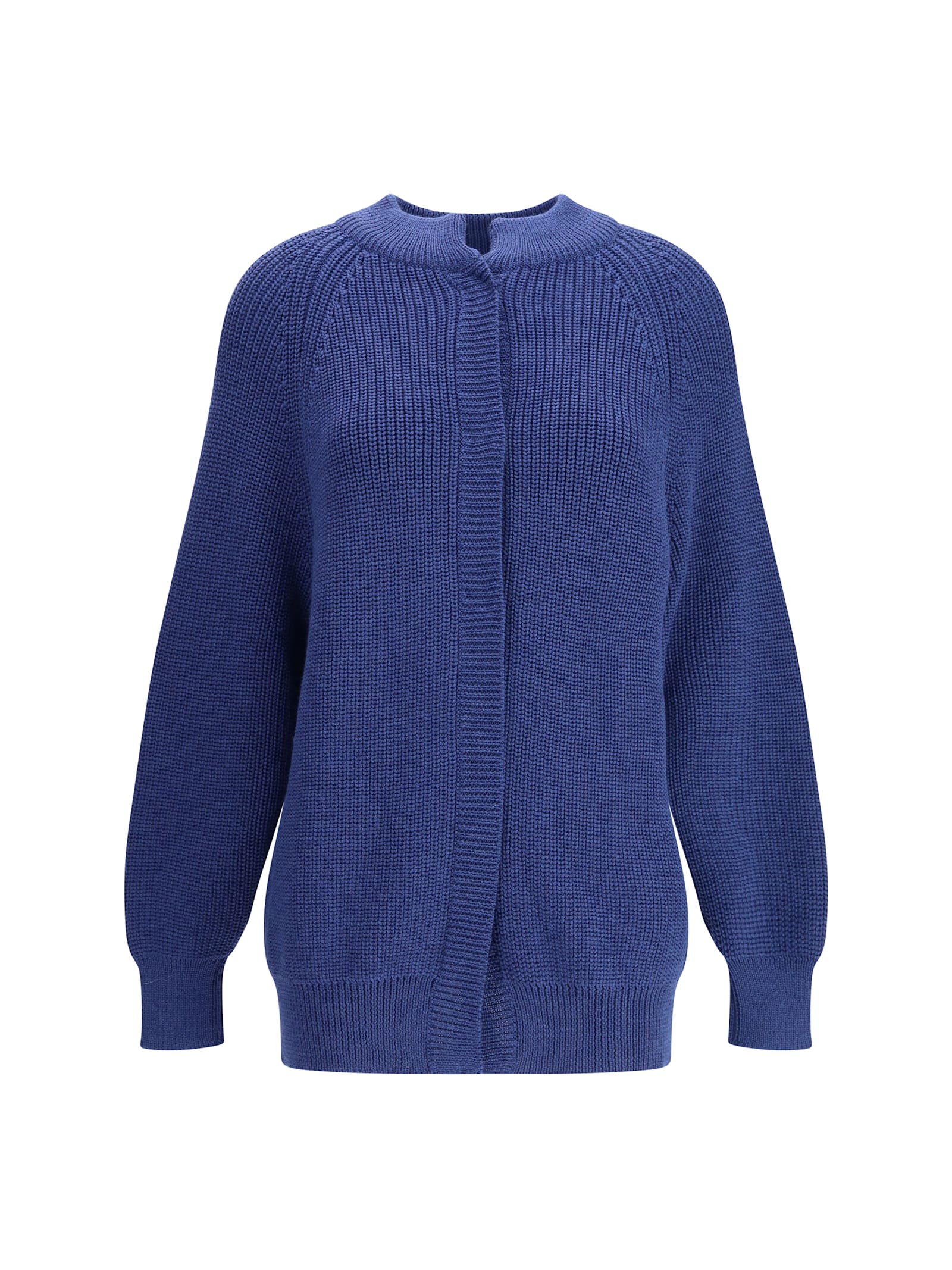 Ella Bomber Sweater With An Hook-and-eye Closure In Blue
