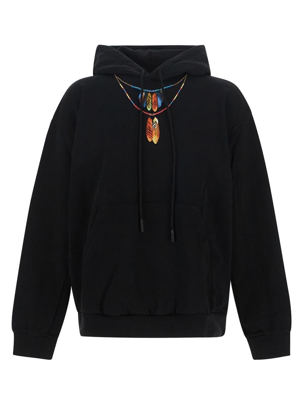 Shop Marcelo Burlon County Of Milan Feathers Necklace Hoodie In Black Red