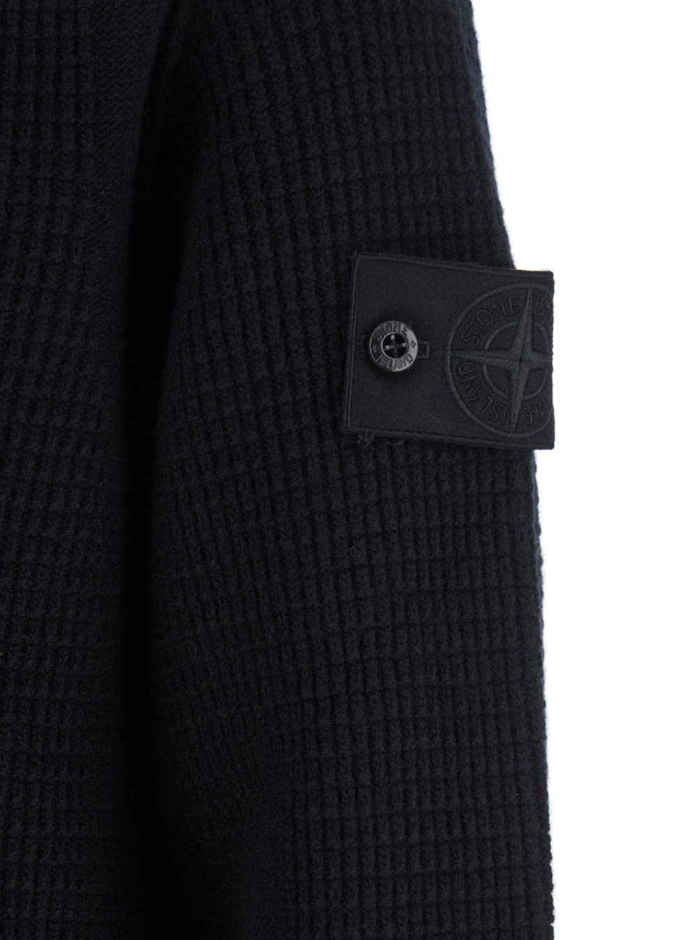 Stone Island Blue Cardigan With High Neck And Logo Patch On The Sleeve In Cotton Man In Black