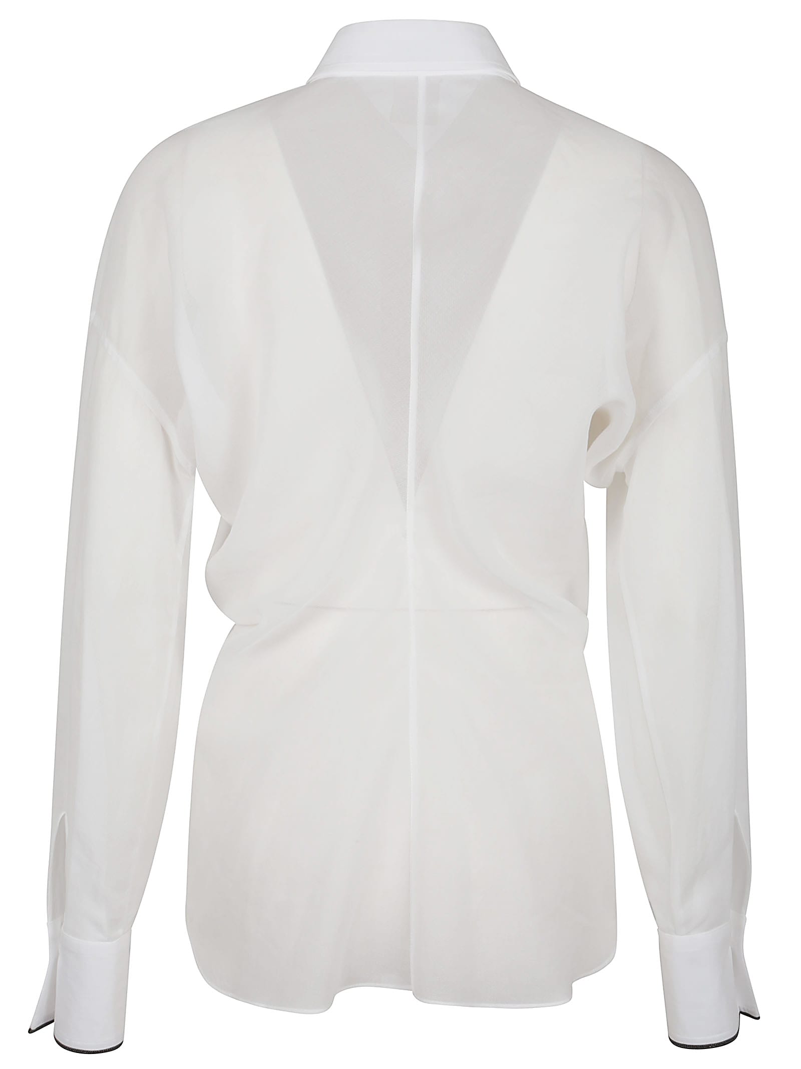 Brunello Cucinelli Cotton Organza Shirt With Wide Sleeves In Bianco