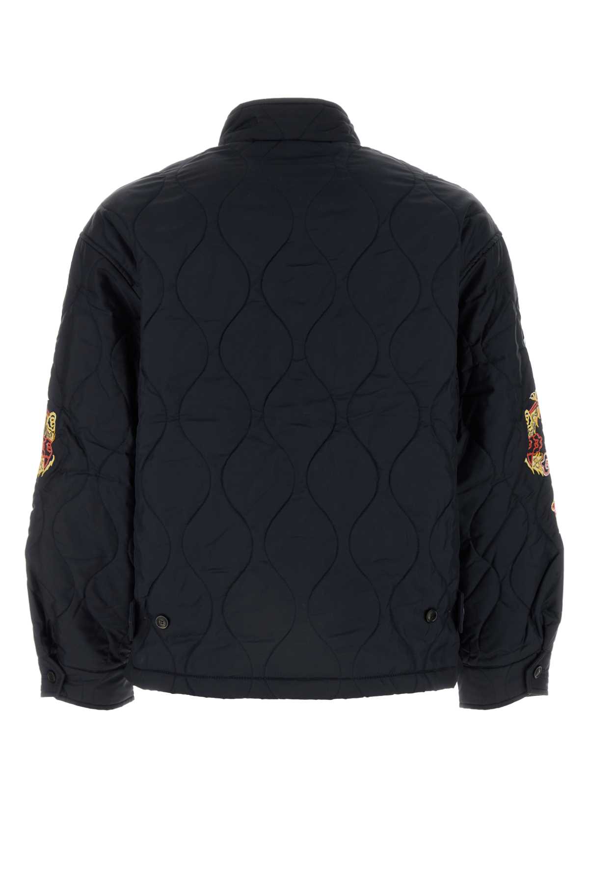 Baracuta Quilted Stand Collar Jacket With Embroidered Accents In Navy