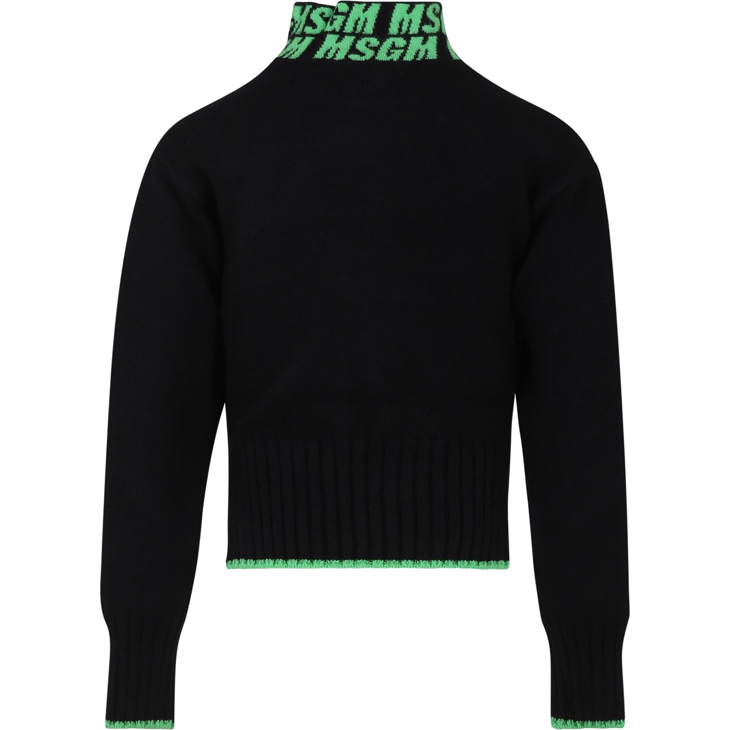 Msgm Black Turtleneck For Girl With Logo In Black