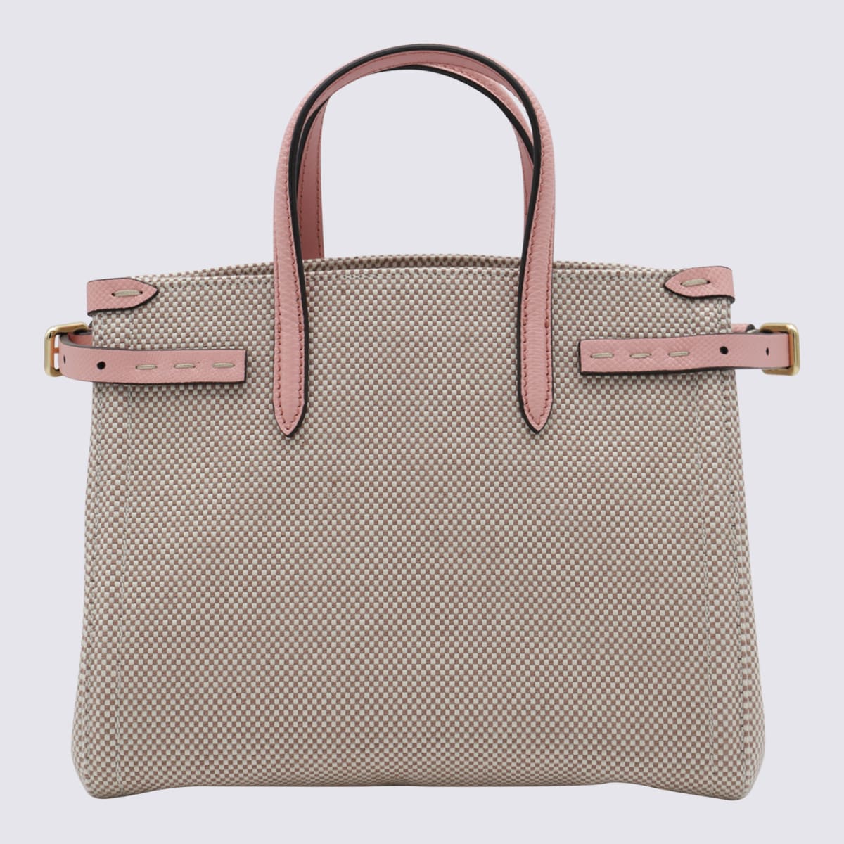 Valentino Natural And Pink Cotton Antibes Mini Totes In Natural/tabacco/peach Rose