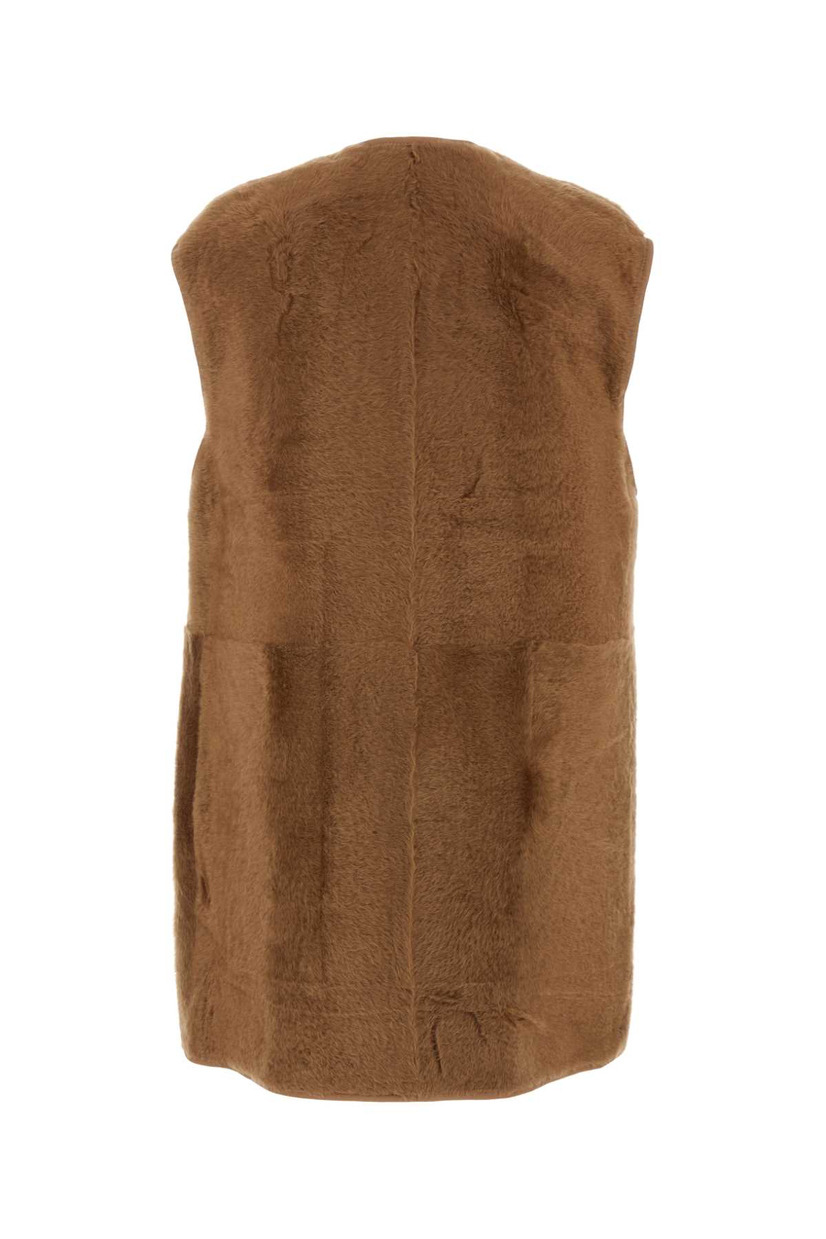 Shop Max Mara Caramel Shearling Effige Sleeveless Coat In Cammello