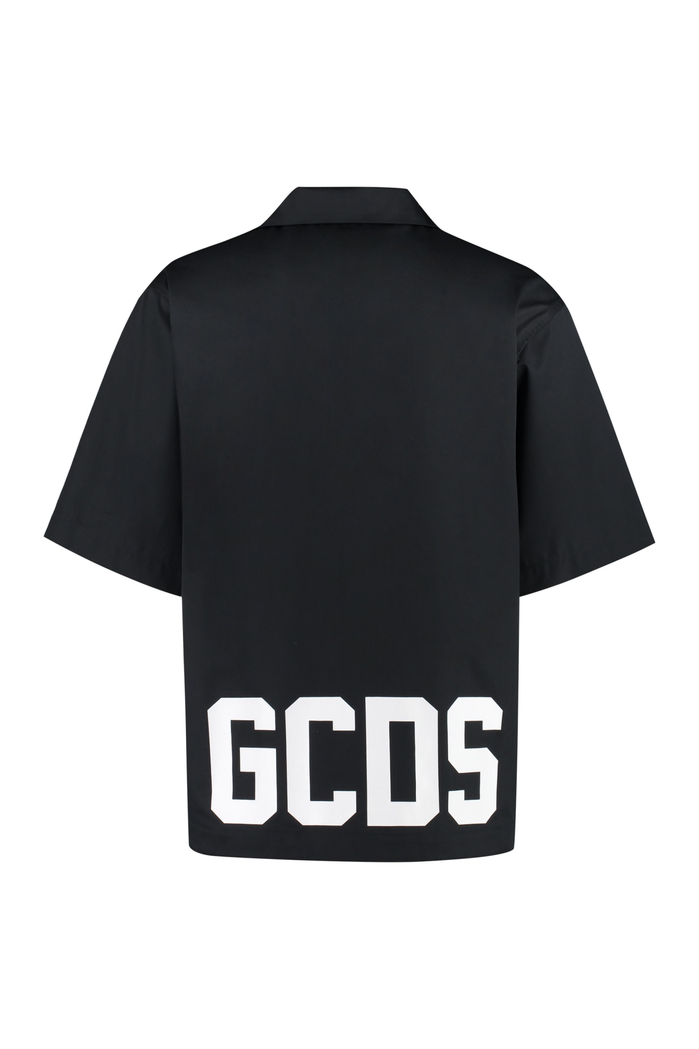 Shop Gcds Short Sleeve Cotton Blend Shirt In Nero
