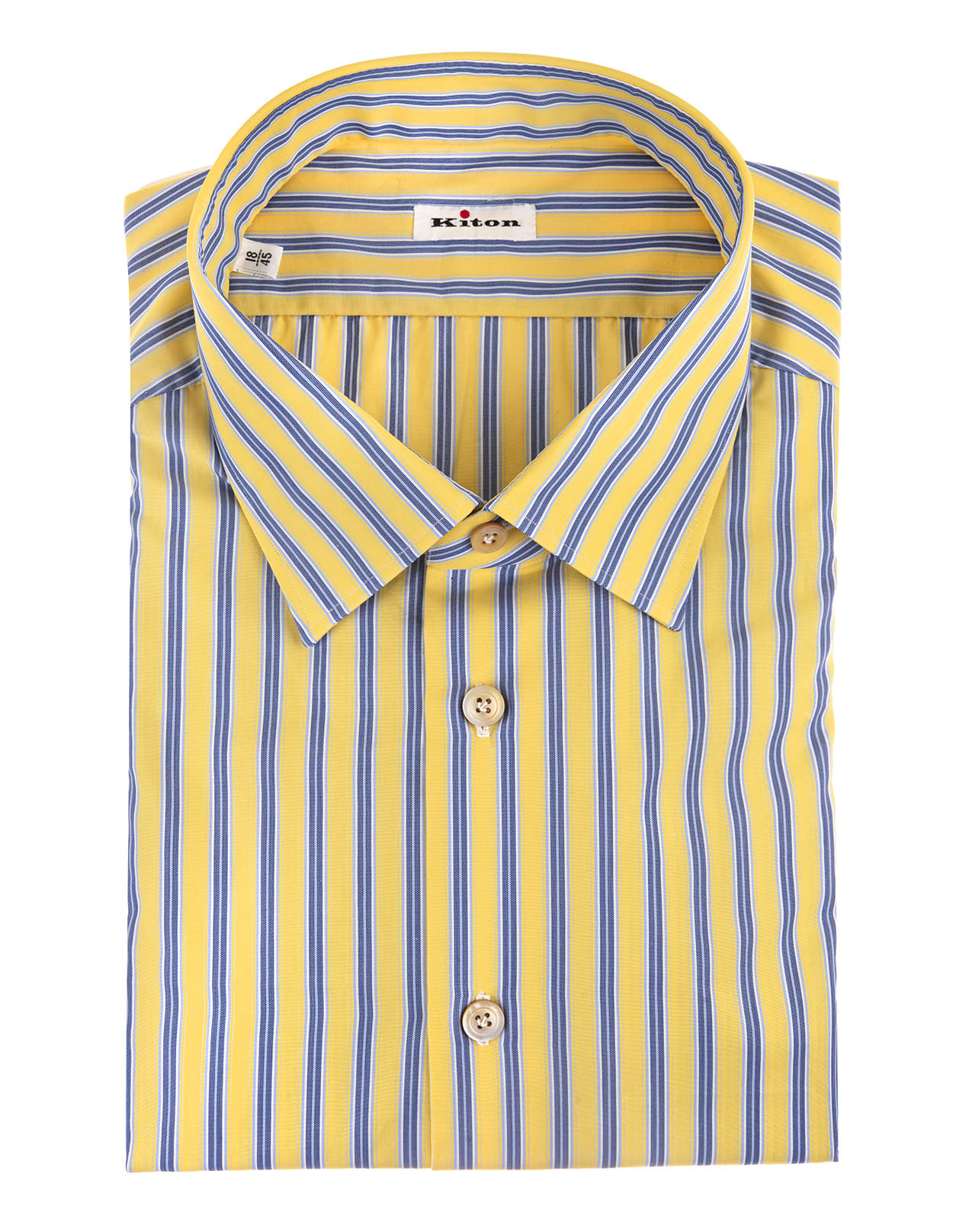 Kiton Man Regular Fit Yellow Shirt With Blue Multitrack Stripes
