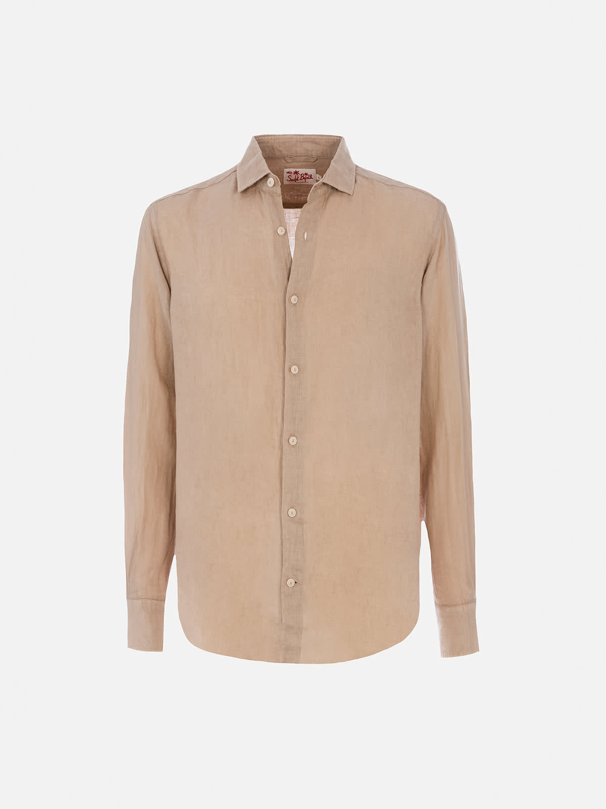 Mc2 Saint Barth Man Beige Linen Shirt Pamplona In White