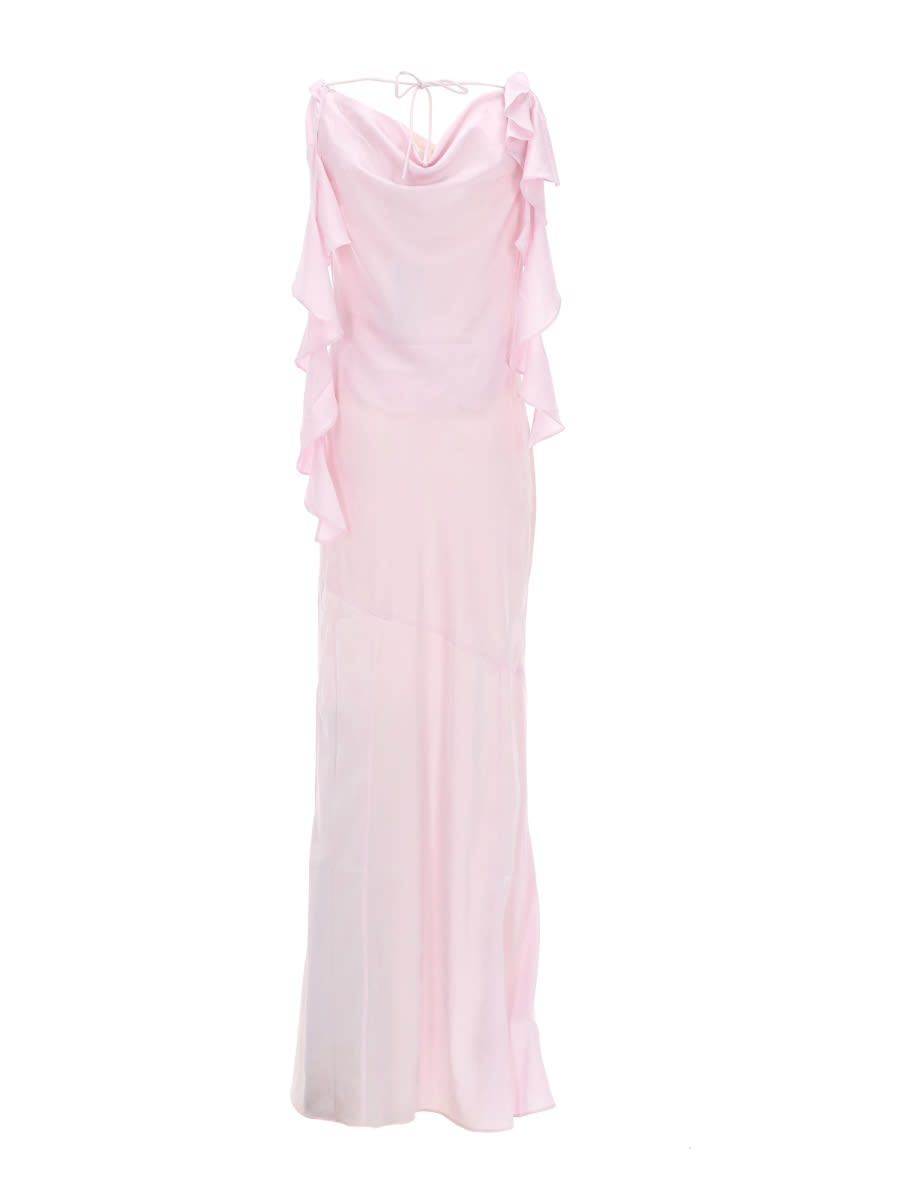 Rotate Birger Christensen Cowl Neck Floor Length Dress Side Slit In Pink