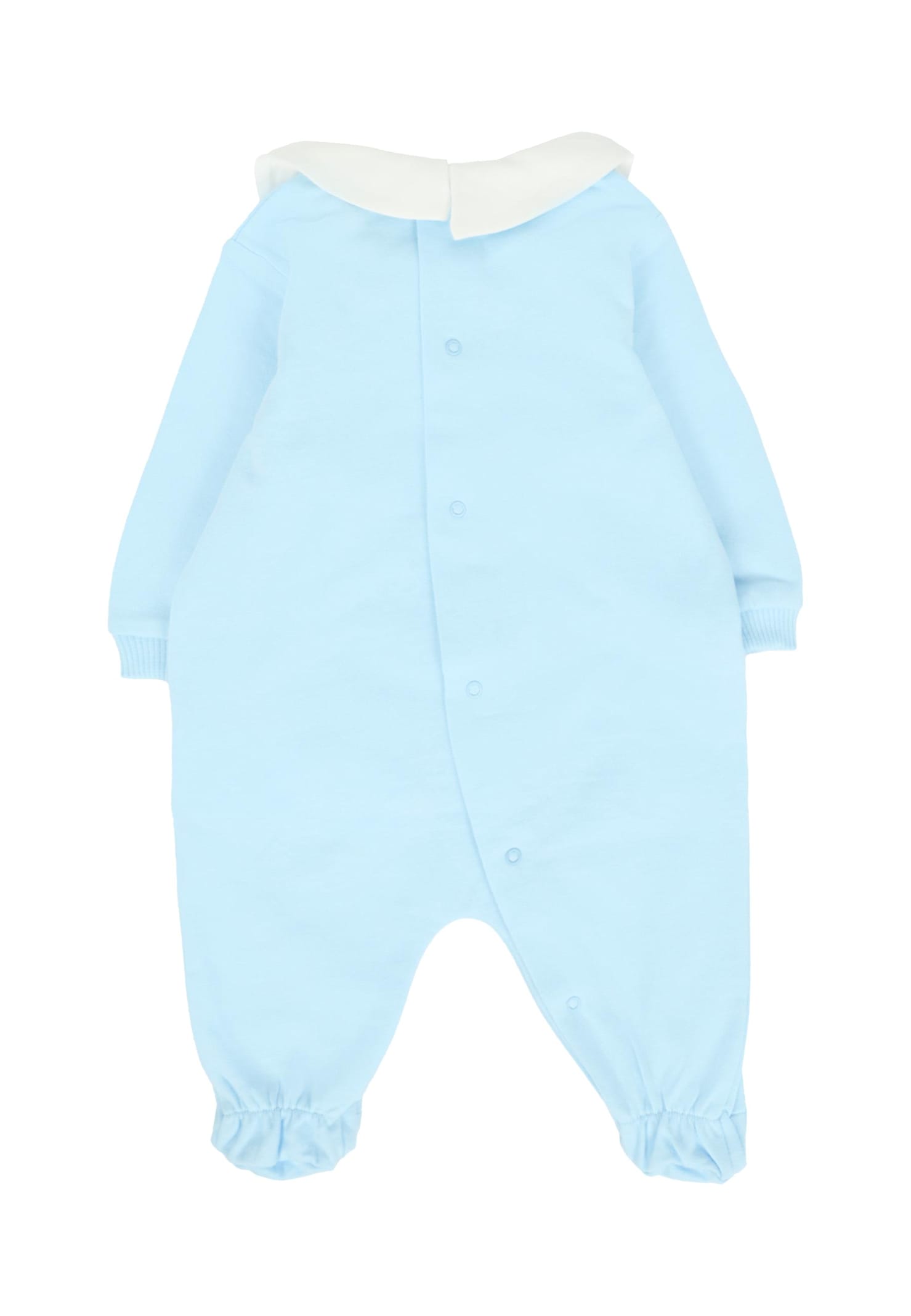 Moschino Light Blue Babygrow For Baby Boy With Teddy Bear In Blue