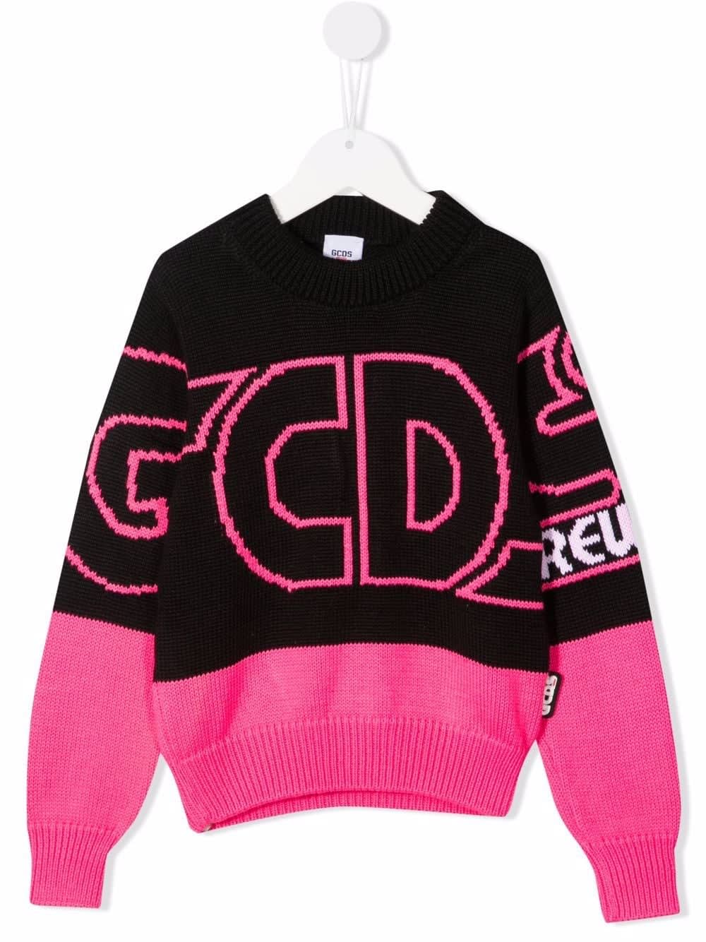 GCDS Mini Black And Pink Logo Sweater Kids