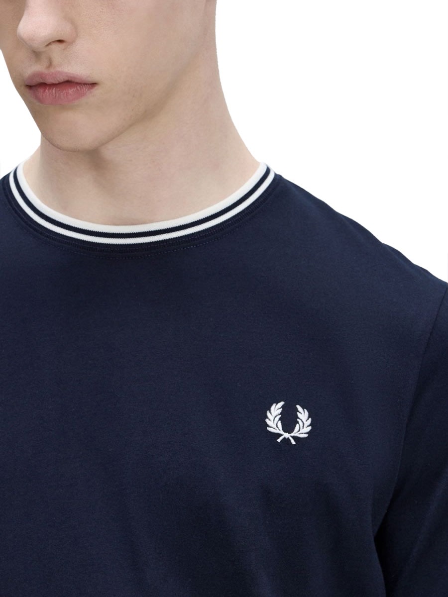 Fred Perry Double Stripe T-shirt In Blue