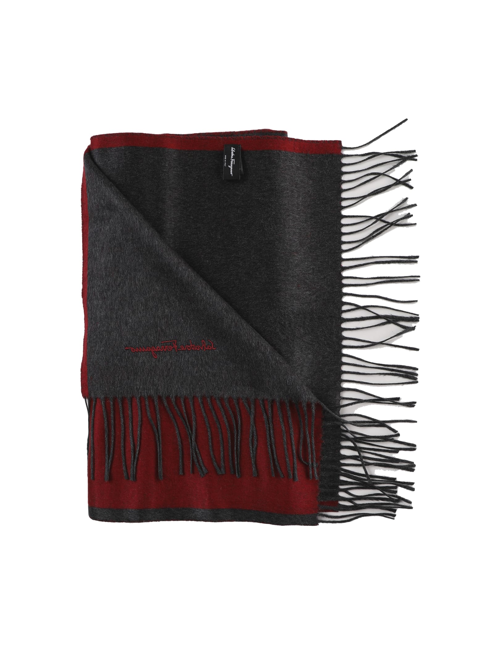 Shop Ferragamo Cashmere Scarf With Embroidered Lettering In Red