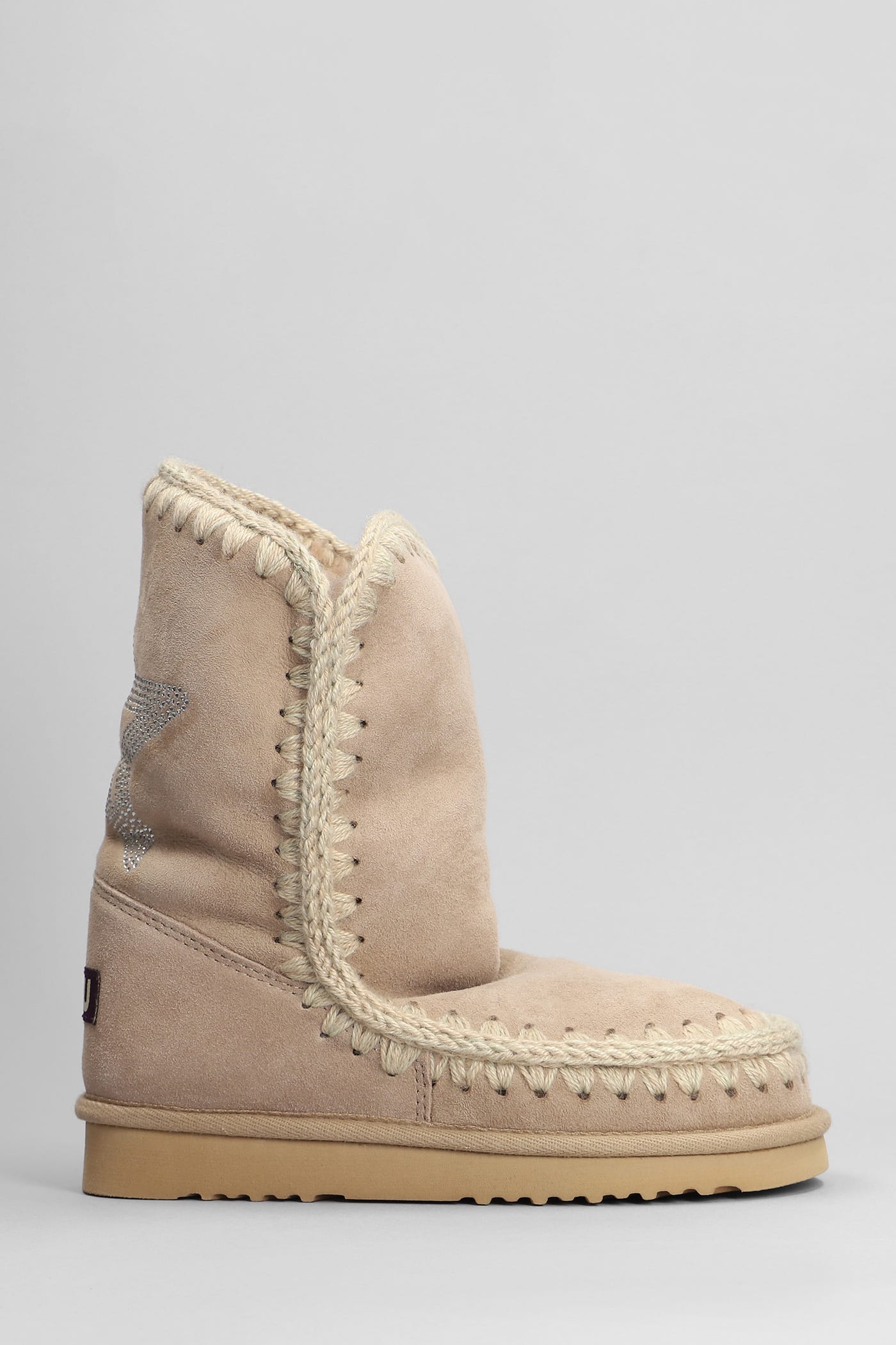 Mou Eskimo 24 Low Heels Ankle Boots In Camel Suede