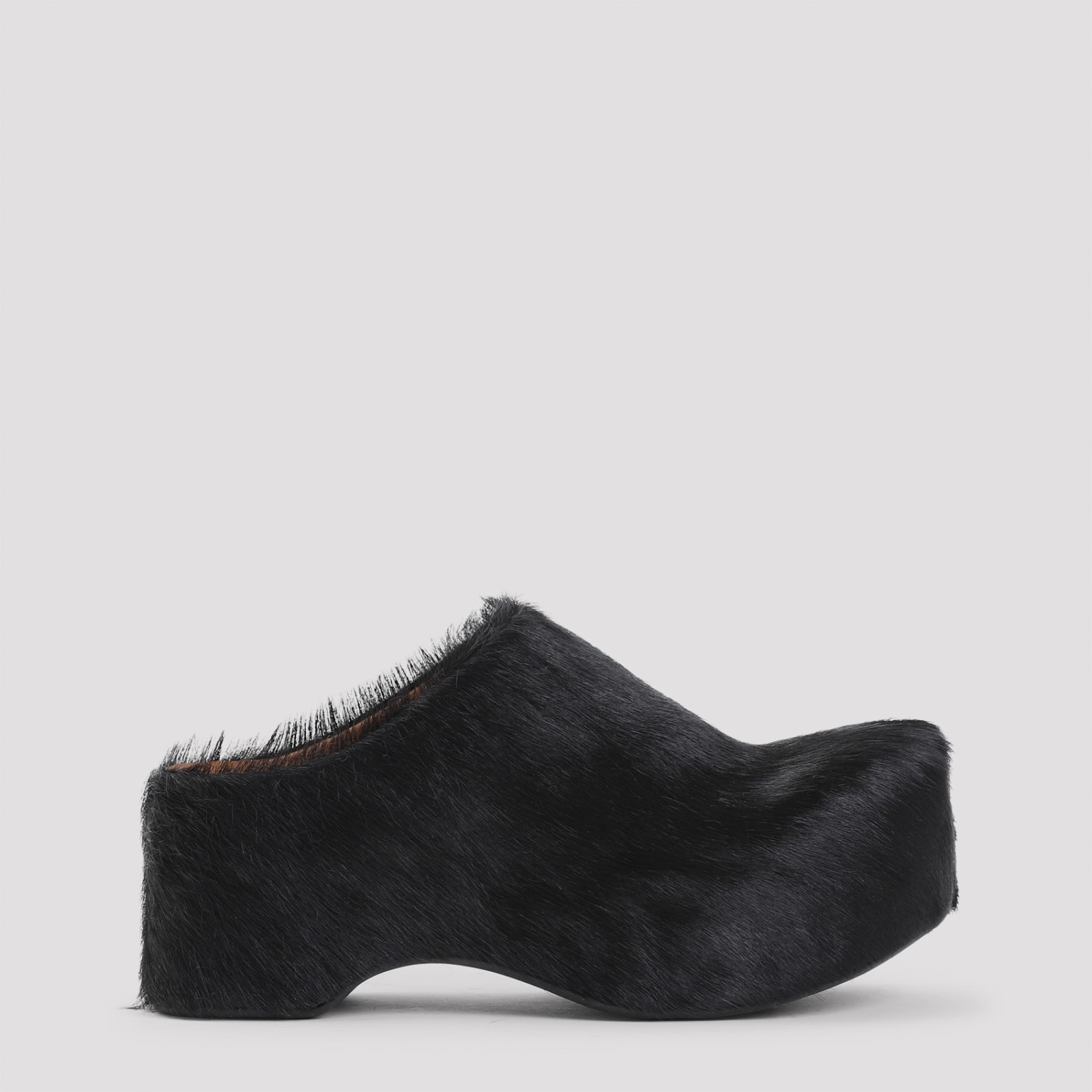 Shop Marni Calf Hair Sabot In Black