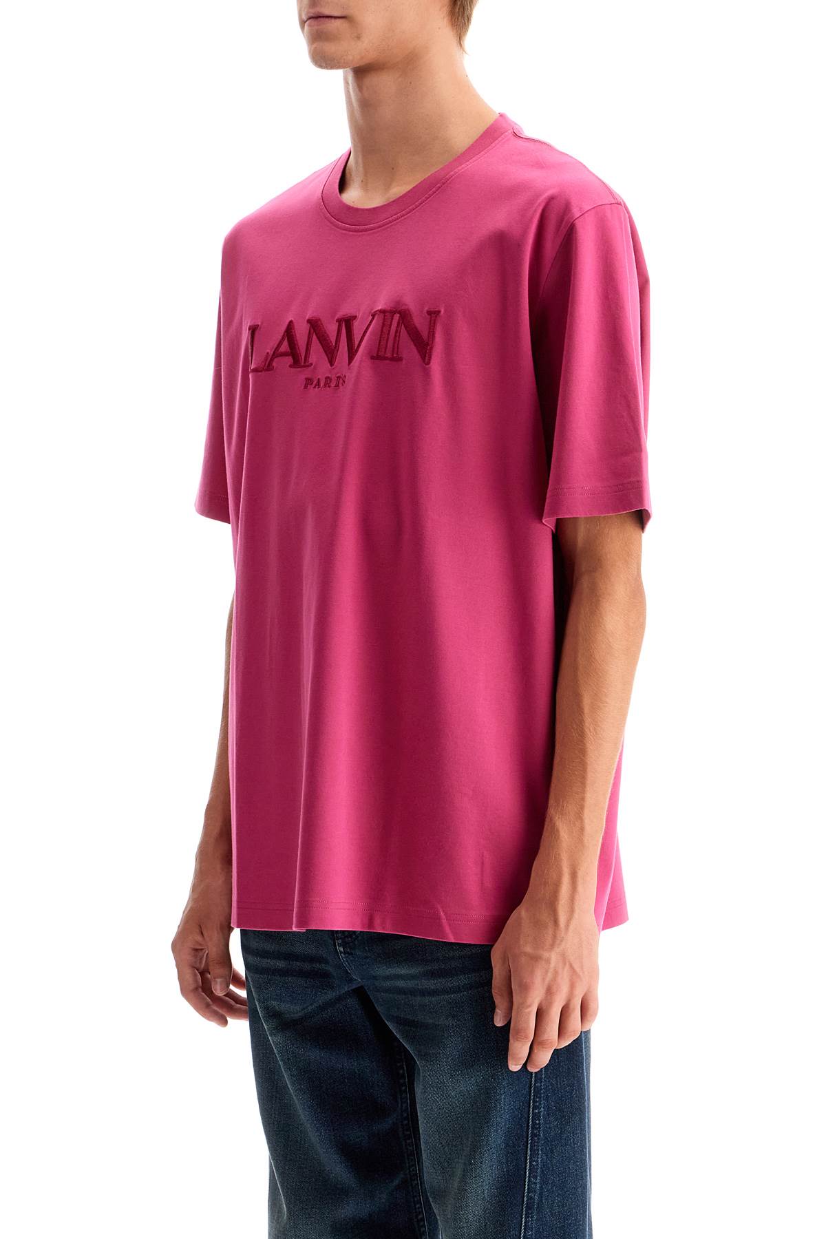 Shop Lanvin T-shirt With Embroidered Logo Design In Fuchsia (pink)