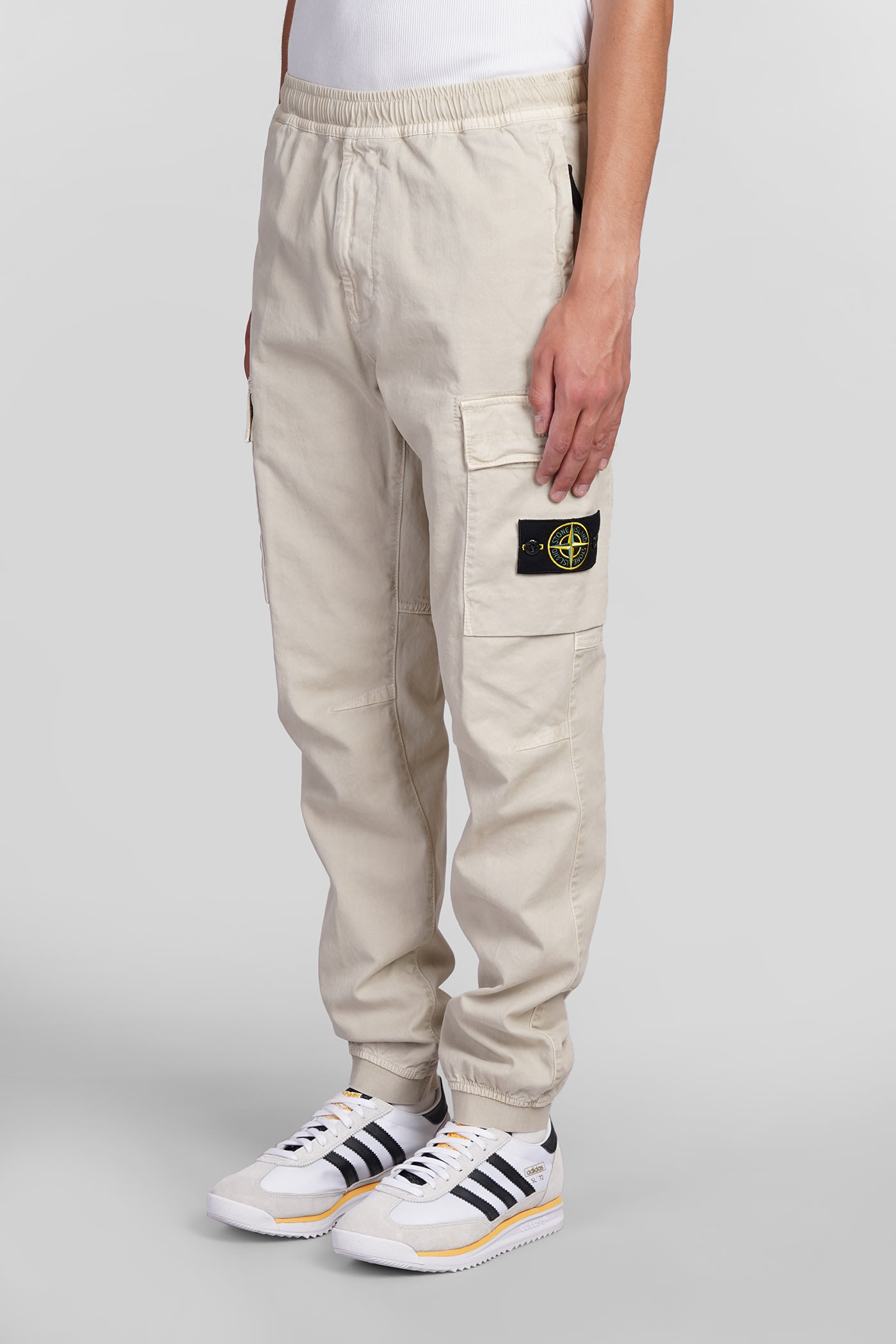 Shop Stone Island Pants In Beige Cotton