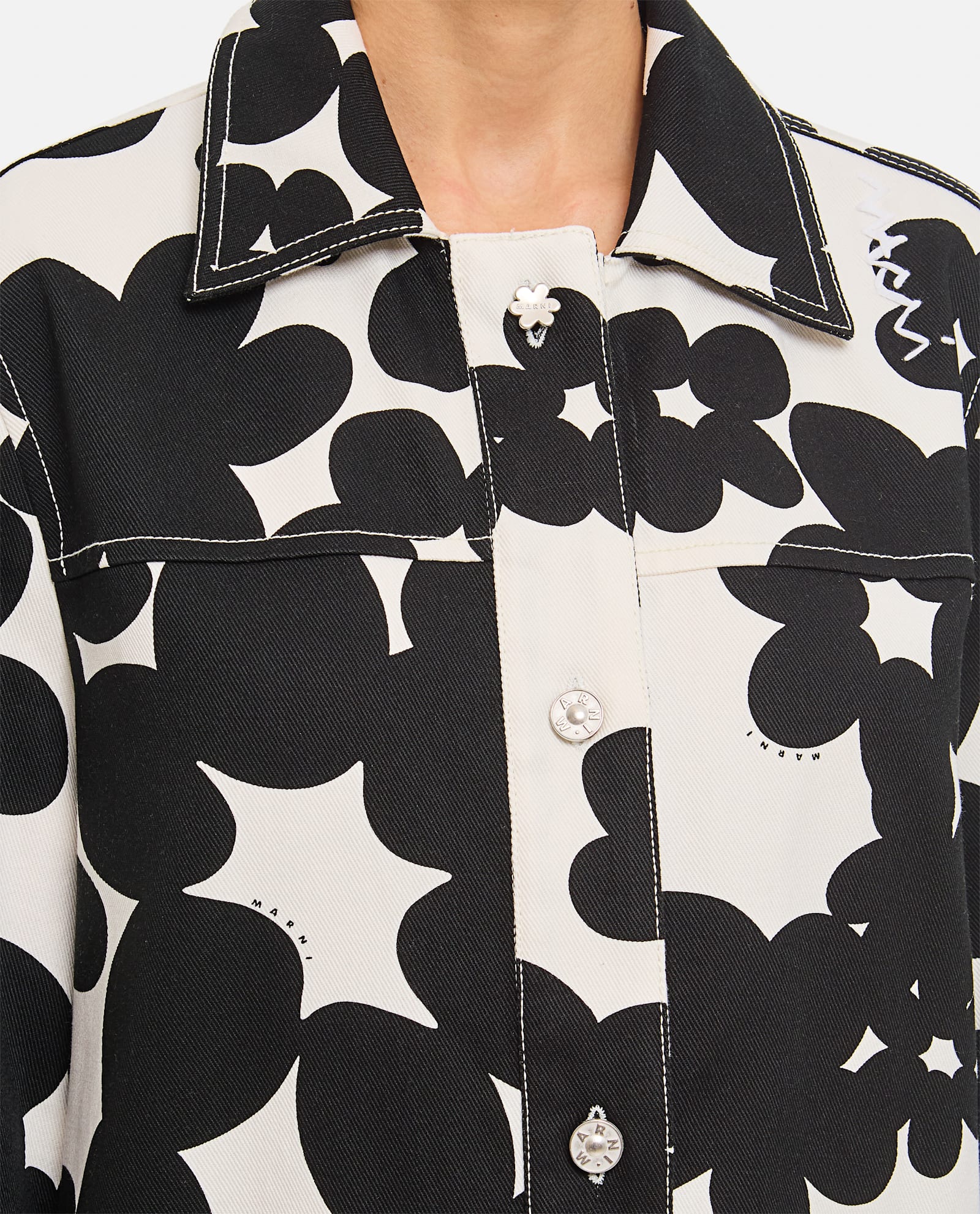Marni Floral Pattern Black Silk Shirt In Multicolour