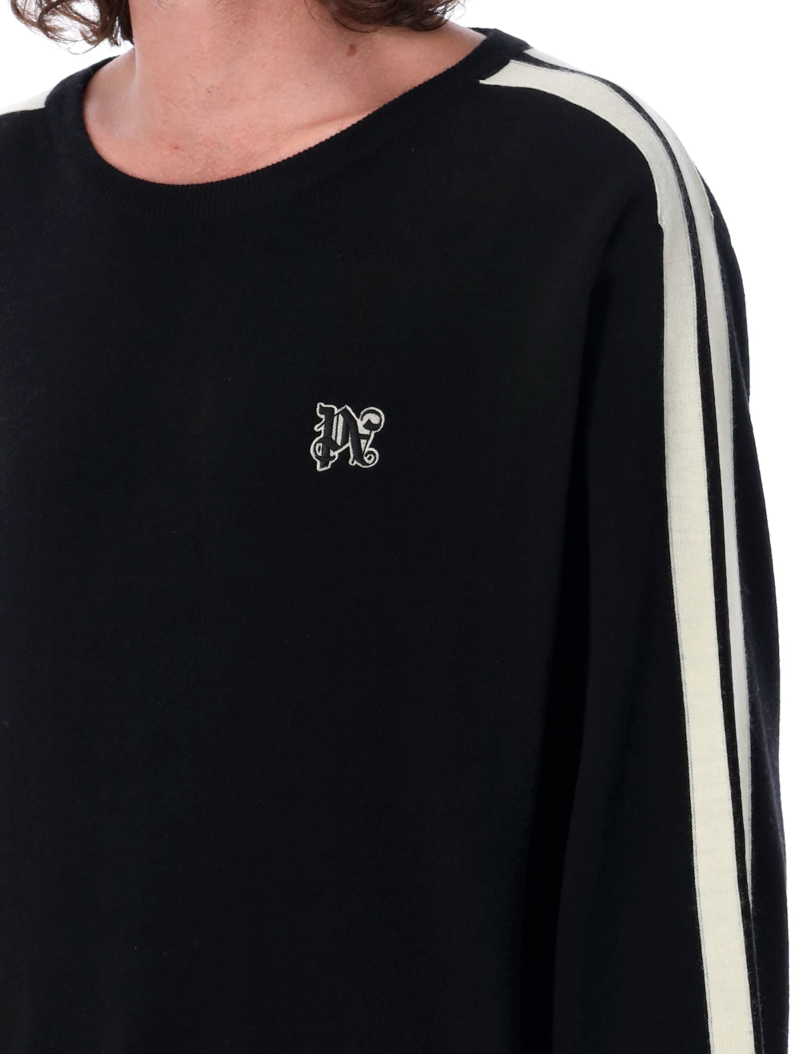 Shop Palm Angels Pa Monogram Track Sweater In Black Off White