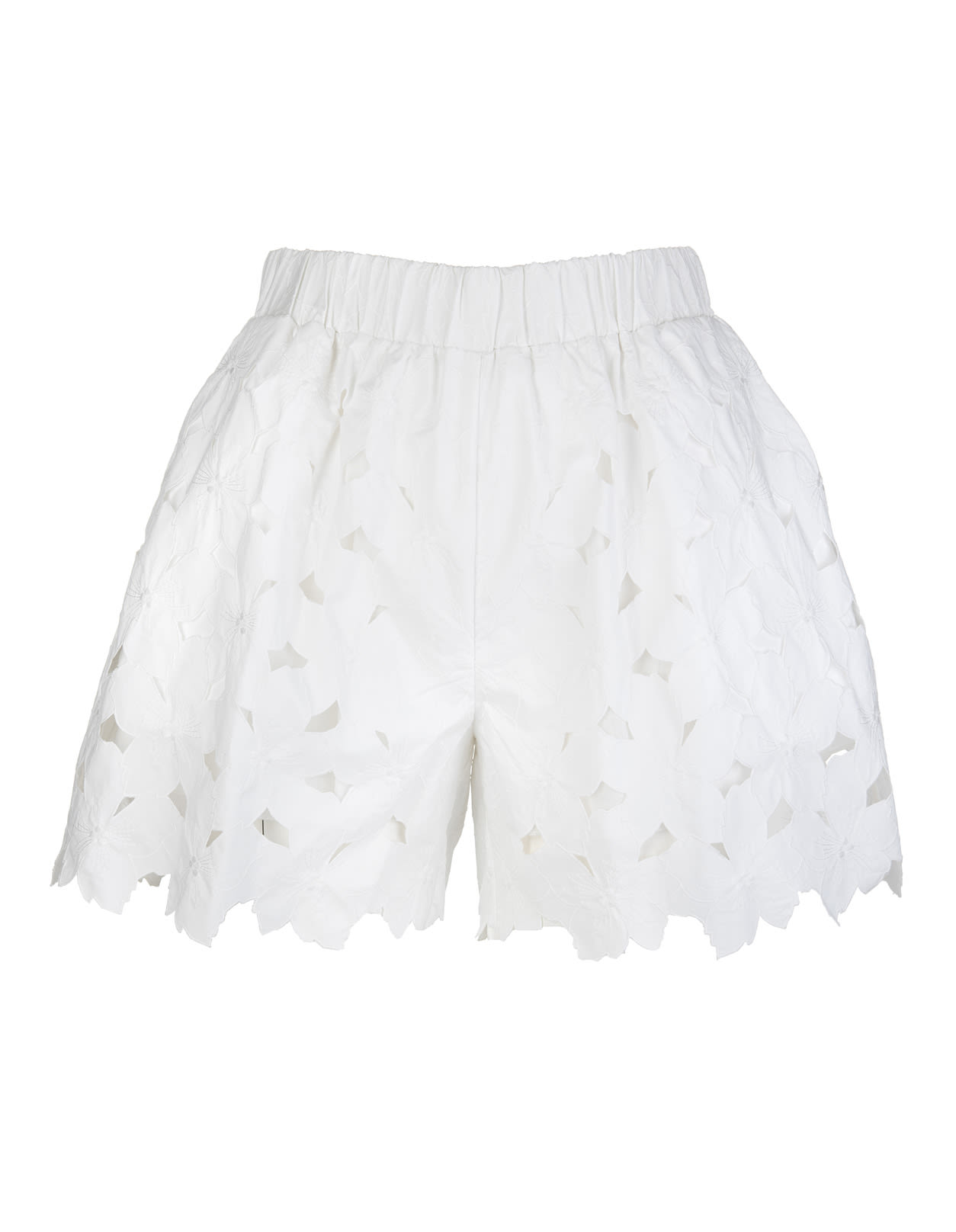 Red Valentino Cottons WHITE WOMAN SHORTS WITH CUT-OUT FLOWERS