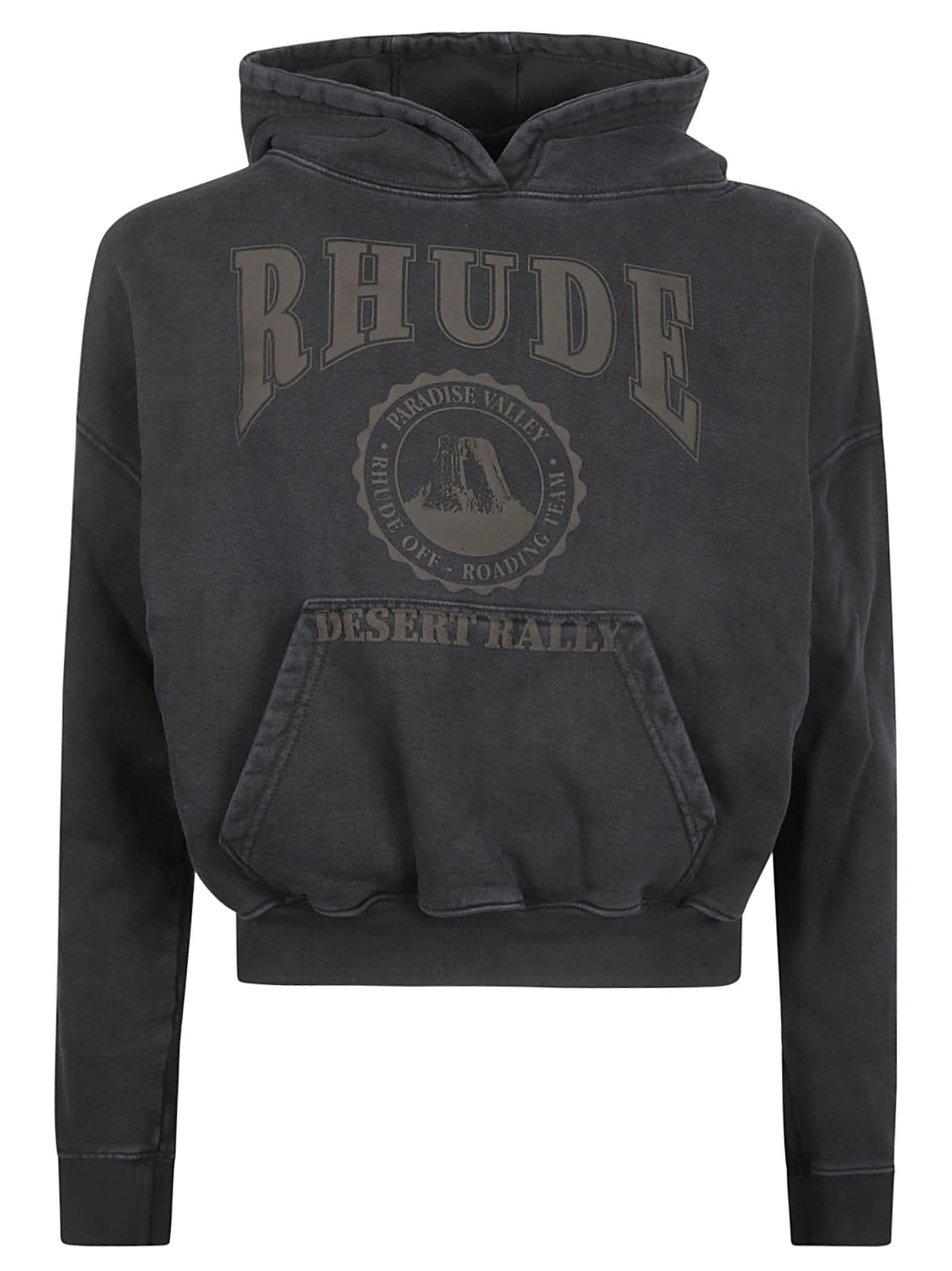 Shop Rhude Cropped Desert Valley Hoodie In Black