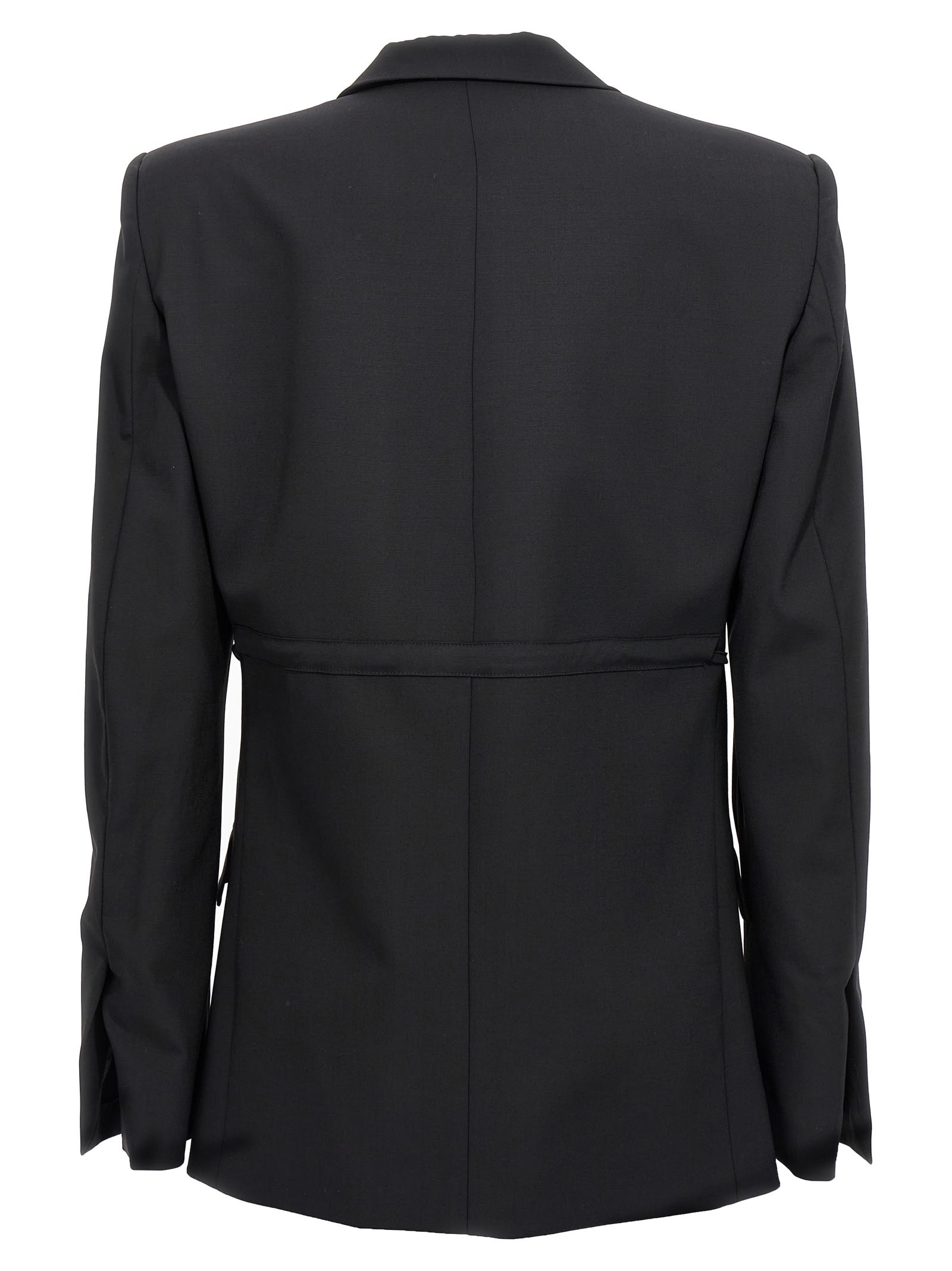 Shop Nensi Dojaka Double Breast Drawstring Blazer Jacket In Black
