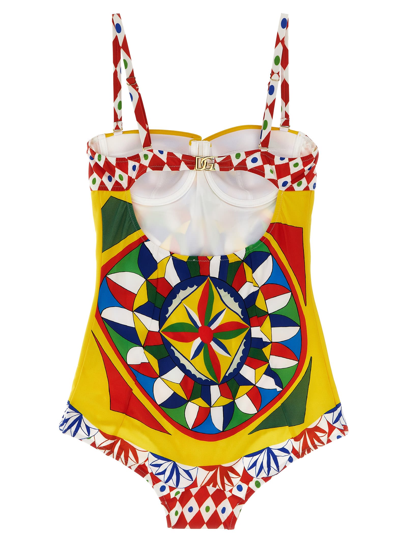 Dolce & Gabbana Carretto-print One-piece Swimsuit In Multi