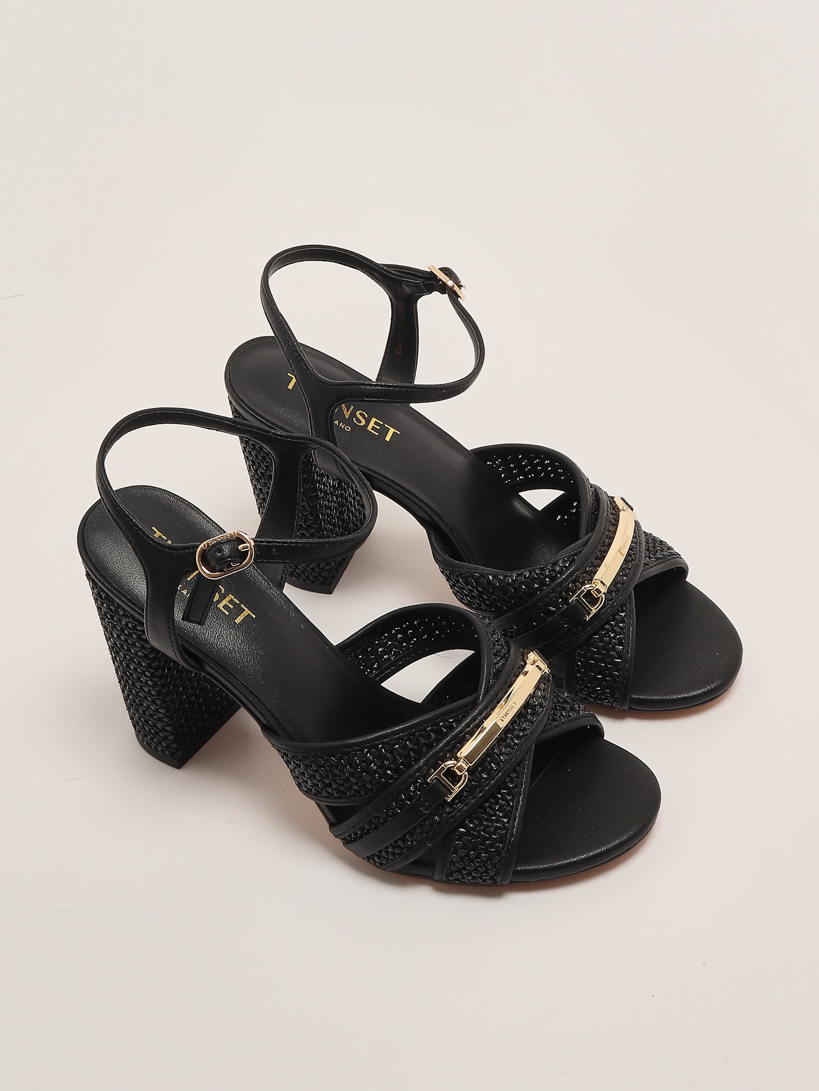 Twinset 100mm Buckled Interwoven Sandals In Nero