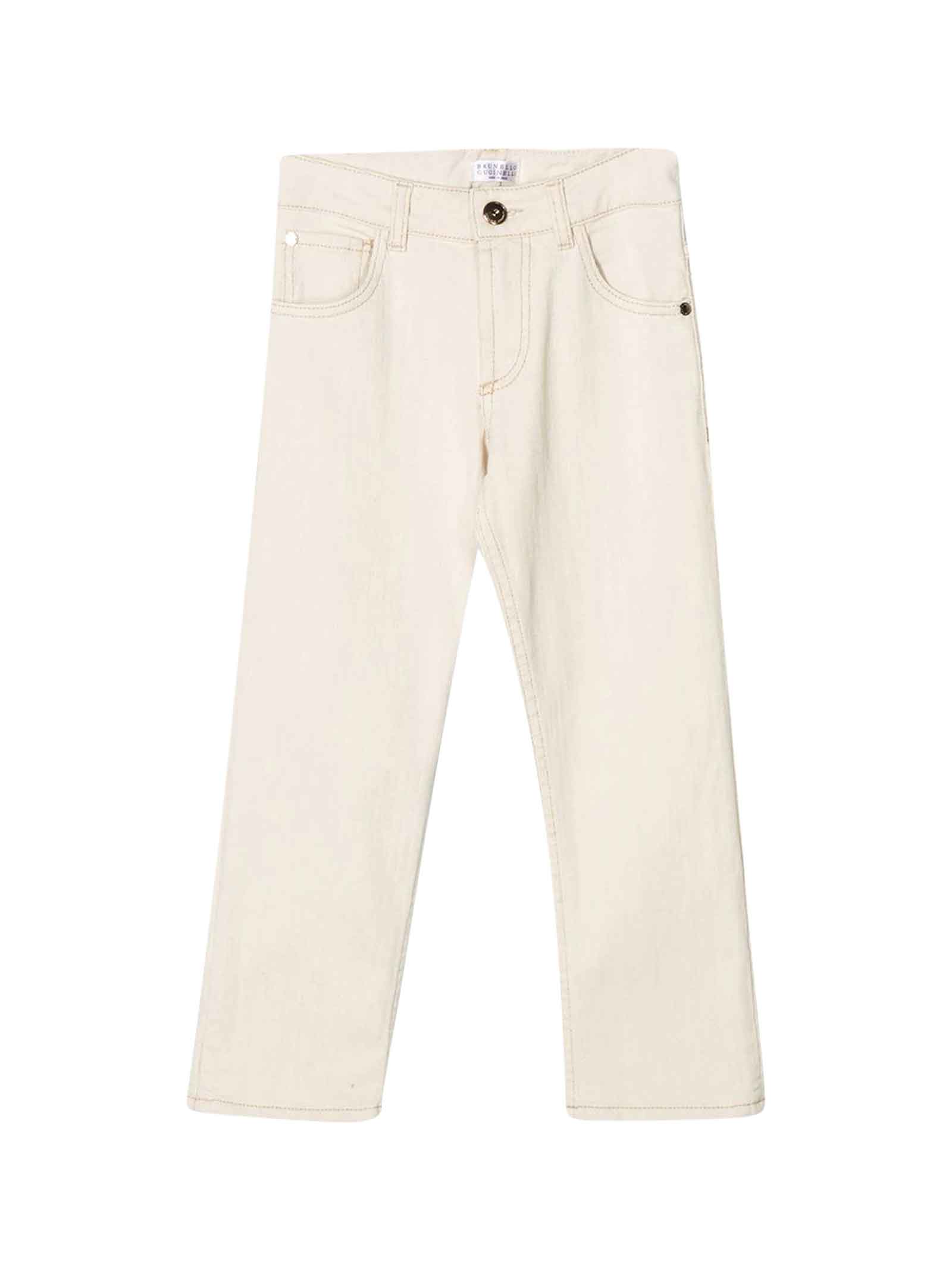 BRUNELLO CUCINELLI BEIGE TEEN STRAIGHT-CUT TROUSERS,11305368