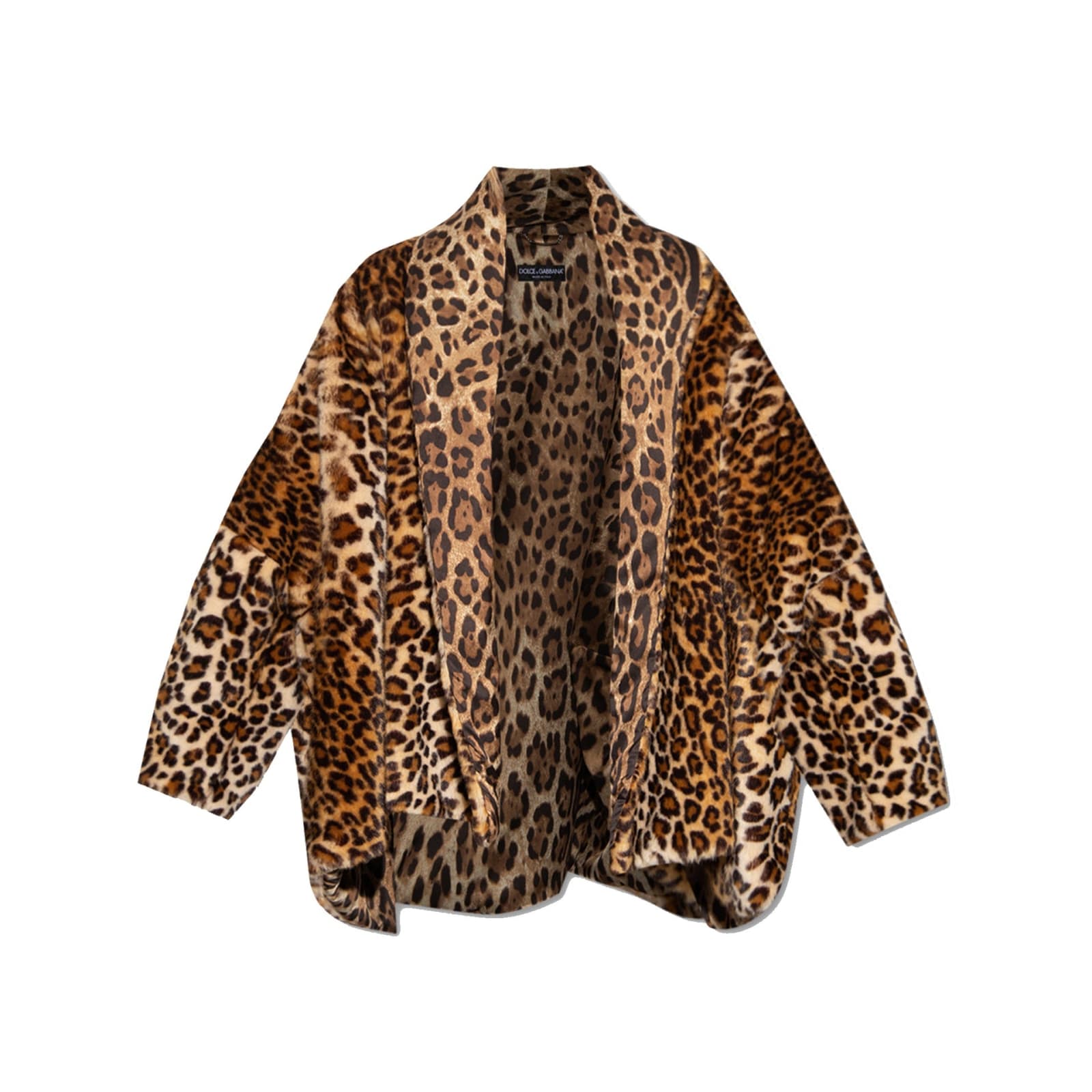 Shop Dolce & Gabbana X Kim Leopard Faux Fur Jacket In Brown