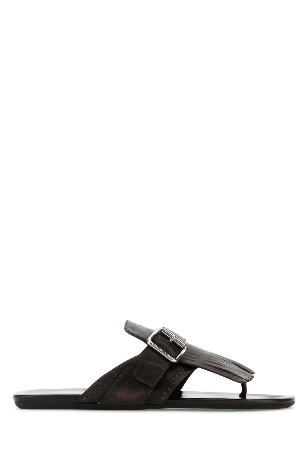Dark Brown Leather Shuffle Thong Slippers