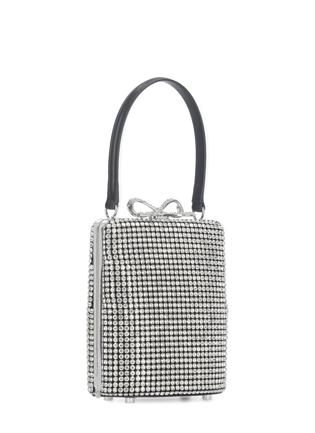 Self-portrait Crystal-embellished Fishnet Top Handle Bag In Gray