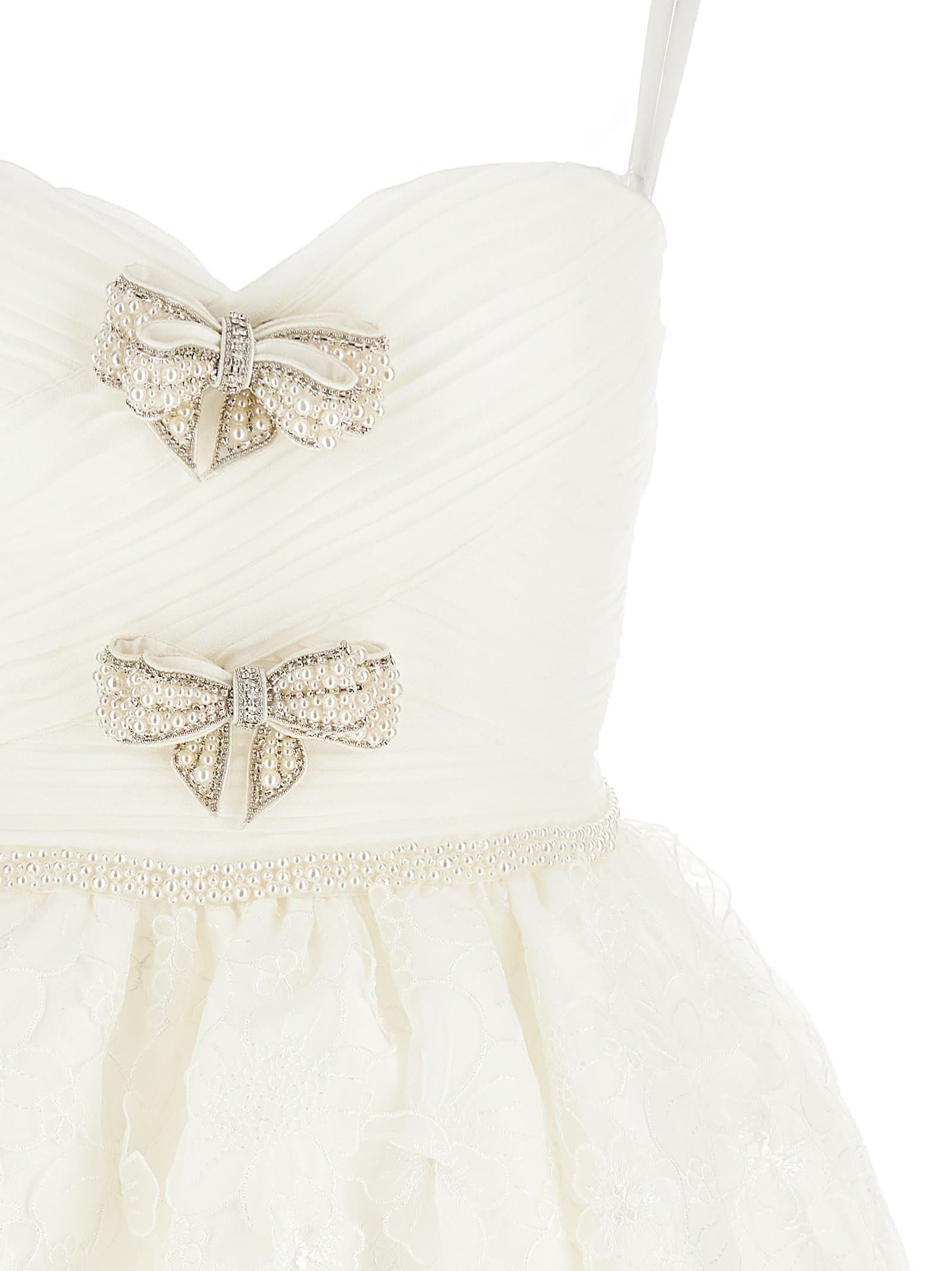 SELF-PORTRAIT WHITE ORGANZA BOW MINI DRESS