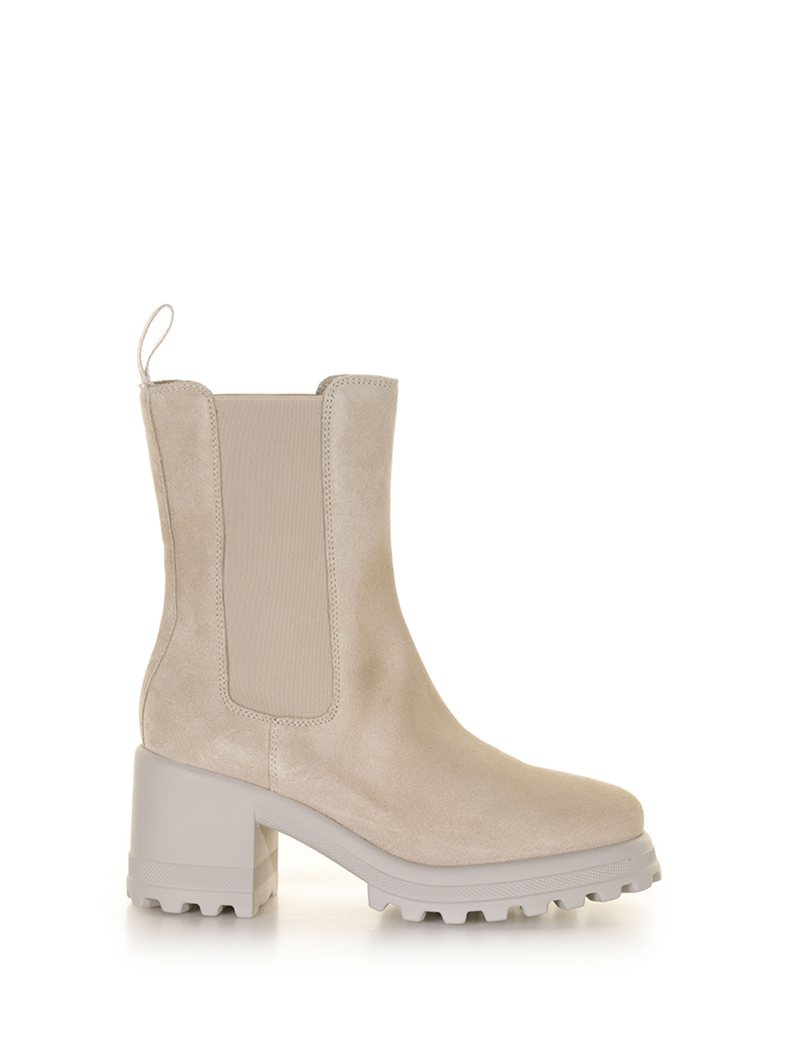 Shop Voile Blanche Suede Ankle Boot And Rubber Sole In Crema