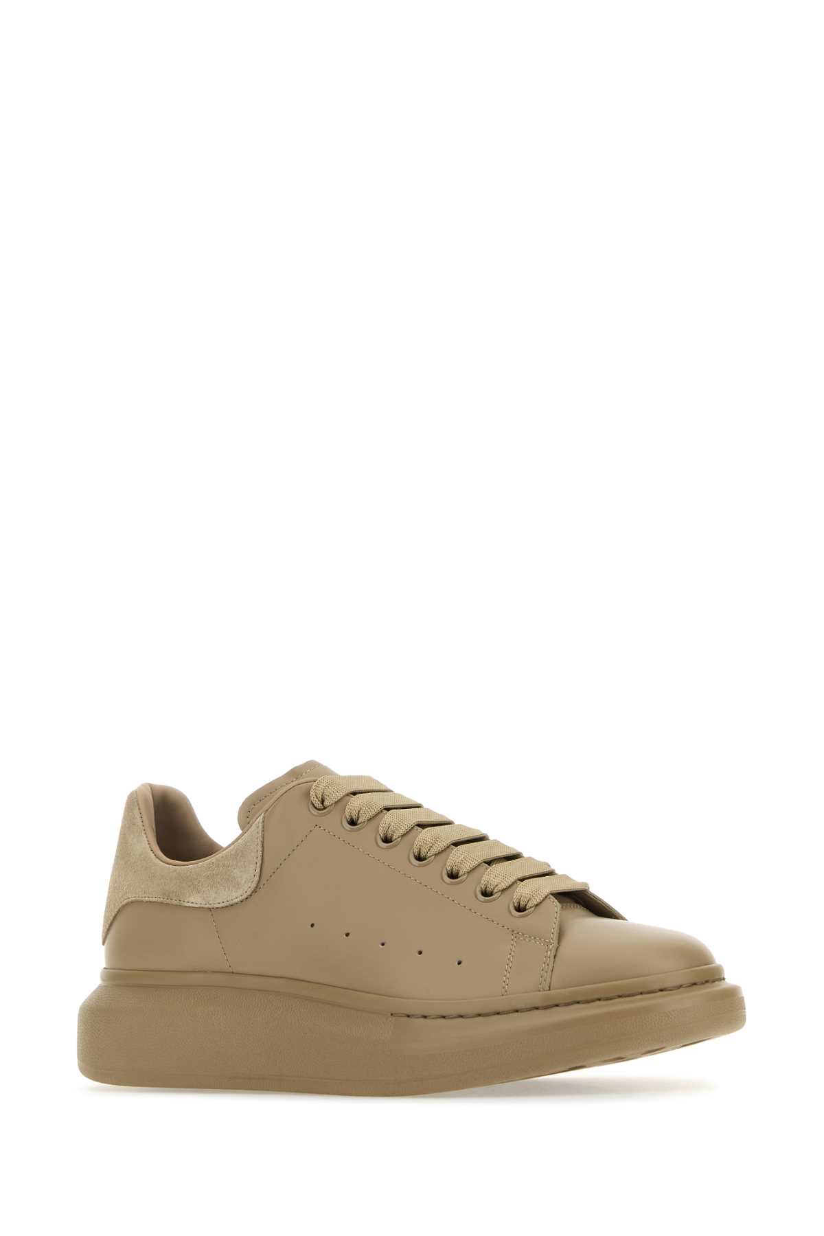 Shop Alexander Mcqueen Beige Leather Sneakers With Beige Leather Heel In Stonestone