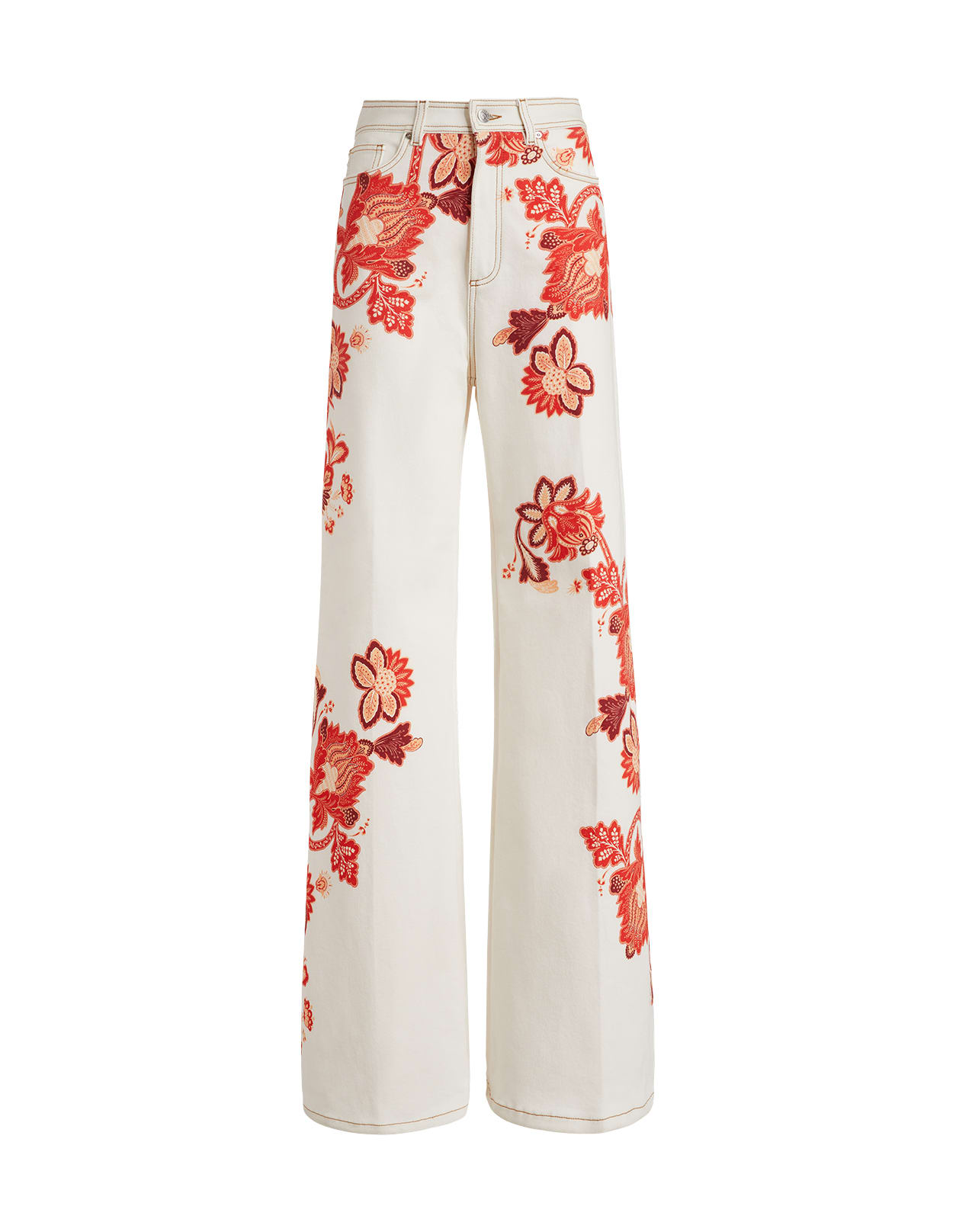 Etro Woman White And Orange Tree Of Life Floral Palazzo Jeans