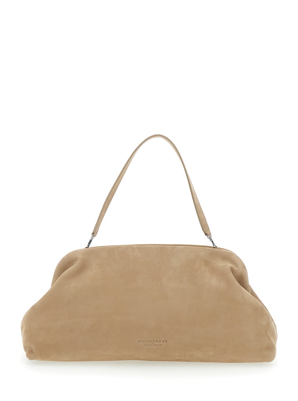 Beige Shoulder Bag With Logo Lettering On The Front And Removable Shoulder Strap In Leather Woman